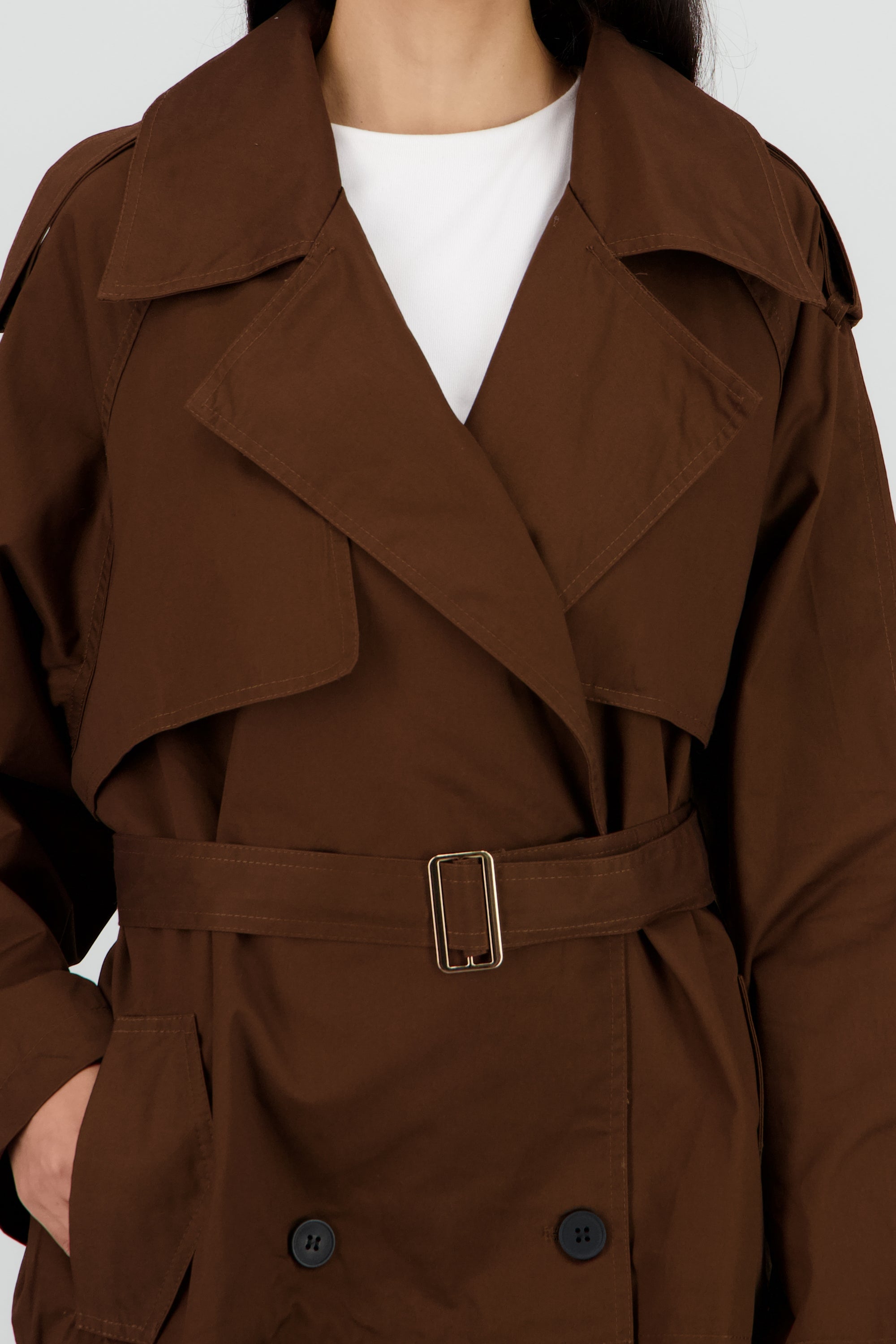 Gabardina oversized corta CHOCOLATE