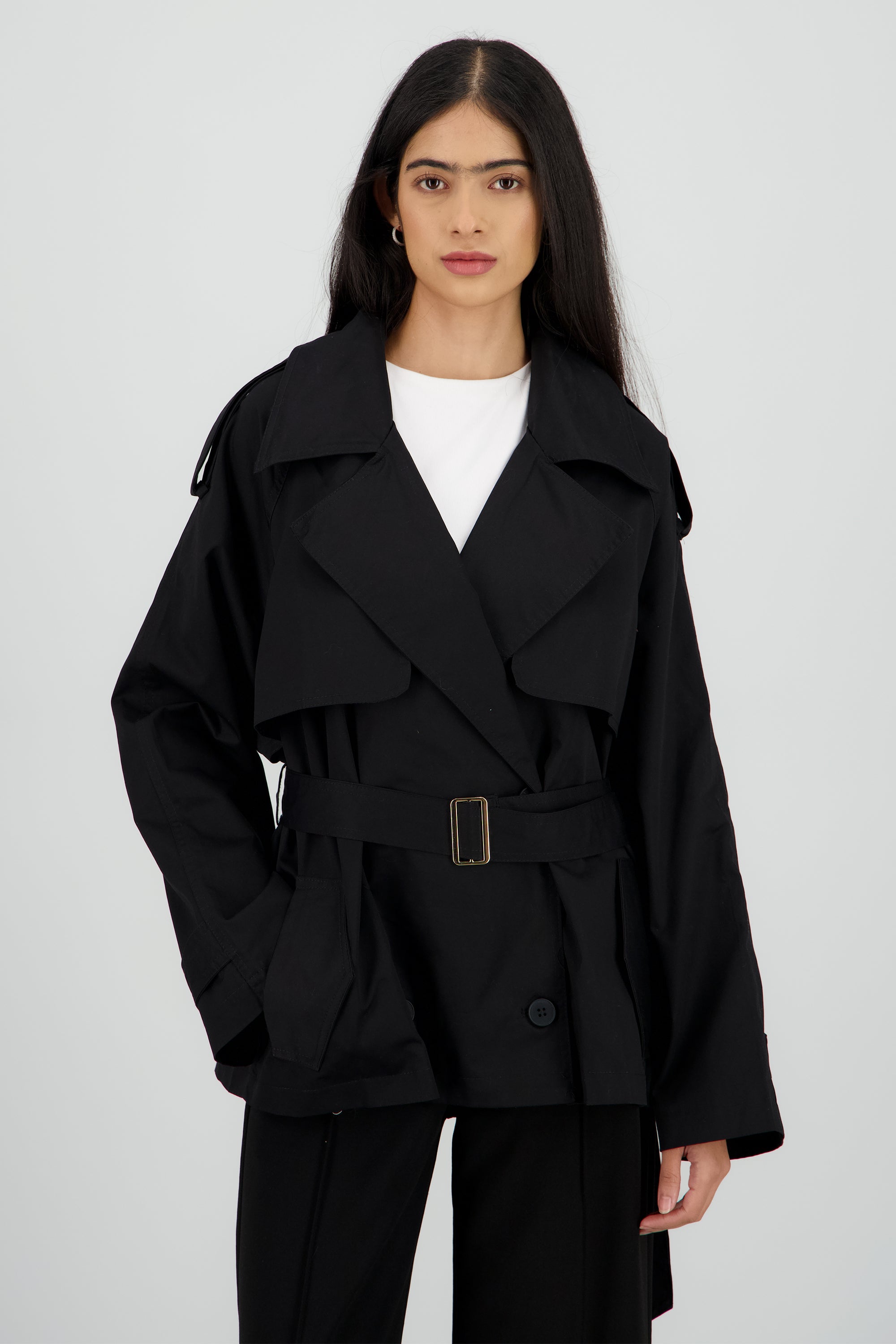 Gabardina oversized corta NEGRO