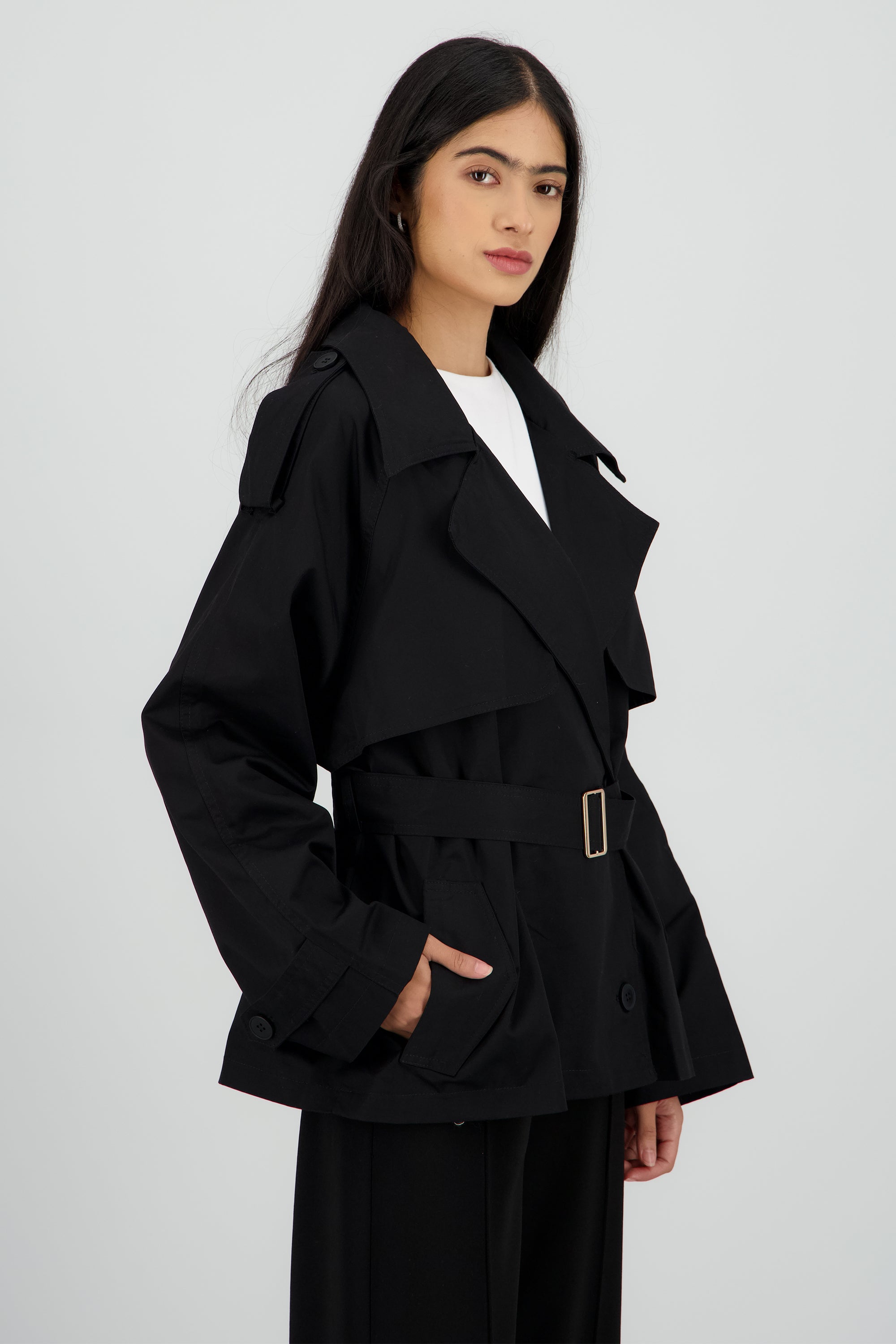 Gabardina oversized corta NEGRO