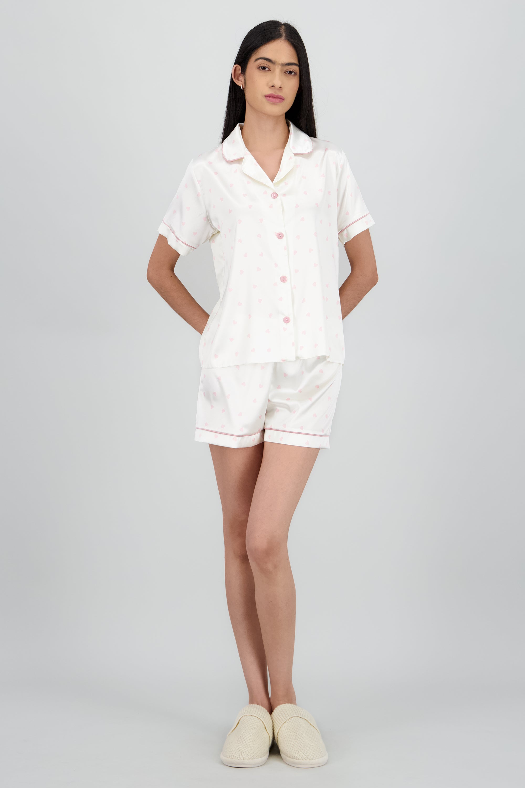Pijama camisera short corazones ROSA