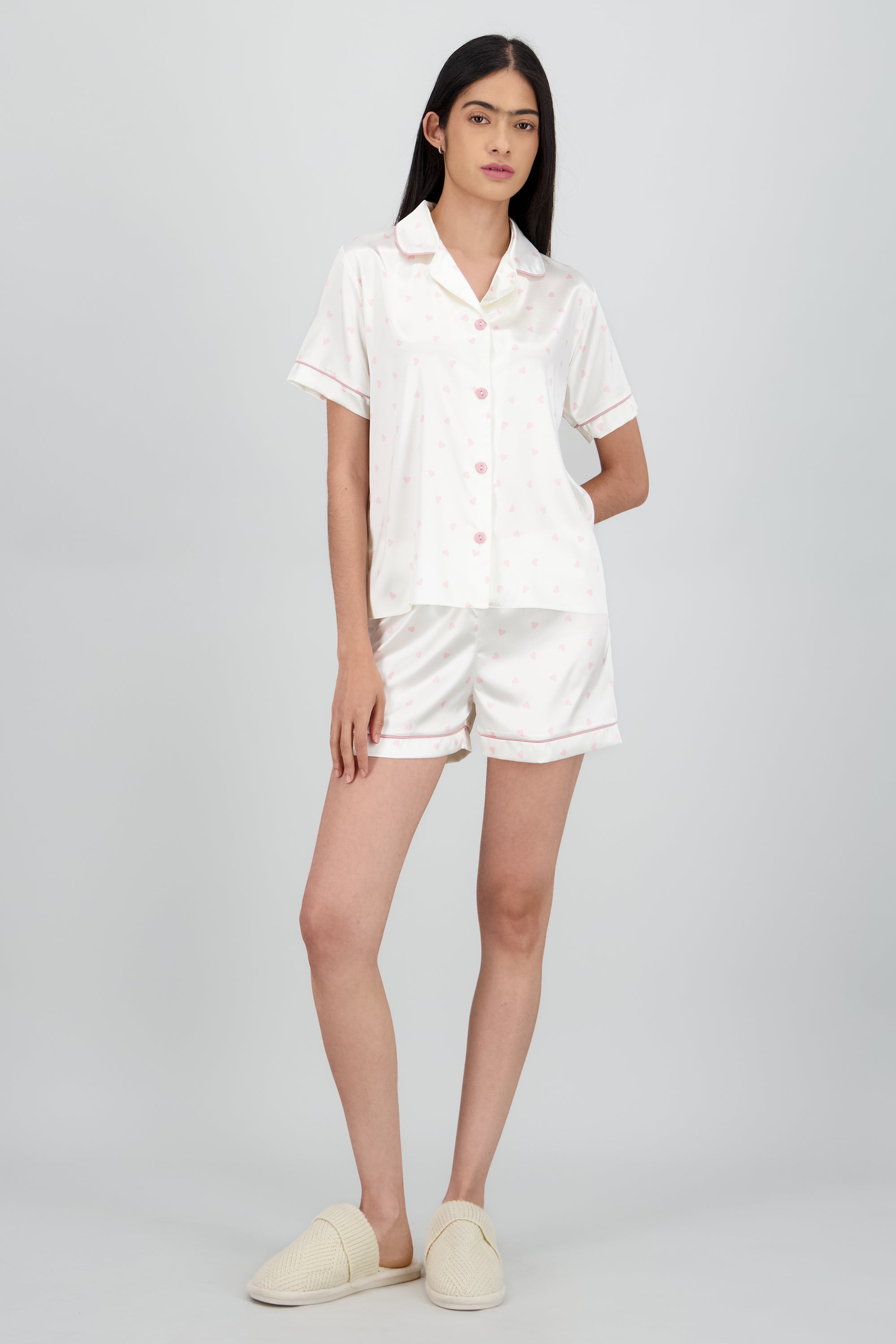 Pijama camisera short corazones ROSA