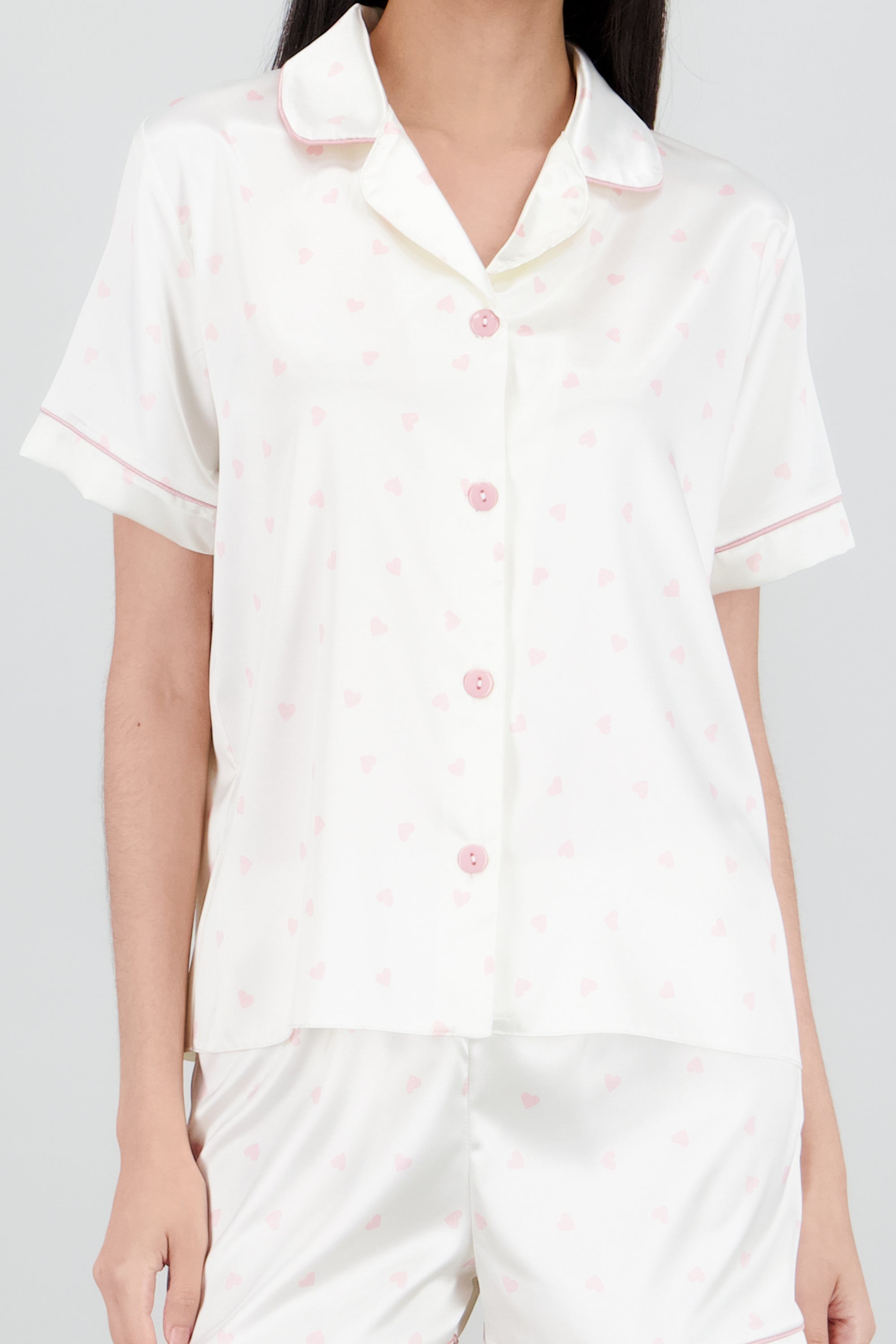 Pijama camisera short corazones ROSA