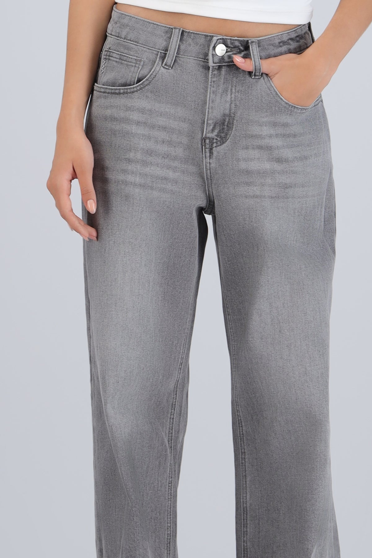 Jeans straight desgaste GRIS CLARO