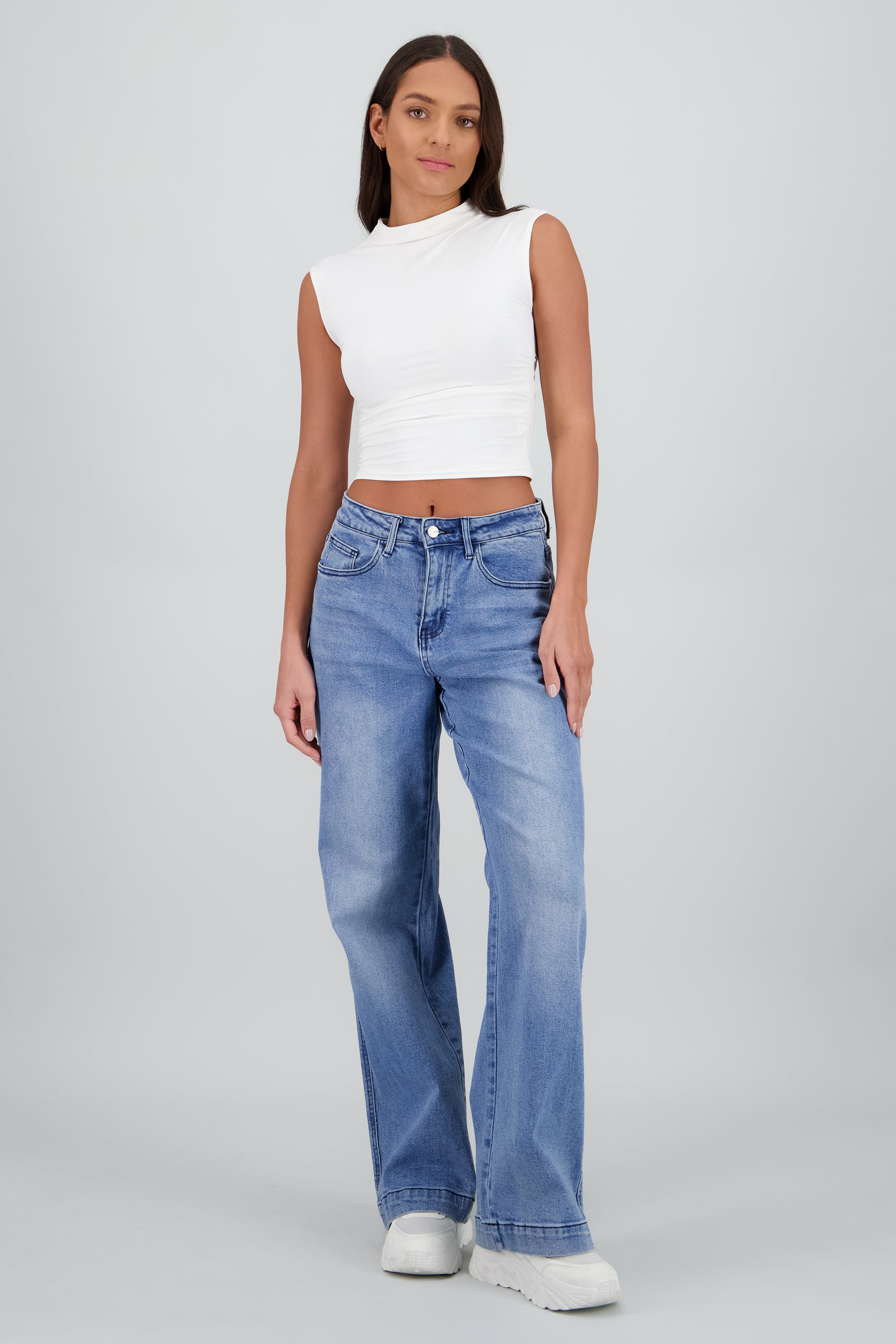 Jeans wide leg dobladillo ancho MEDIUM WASH