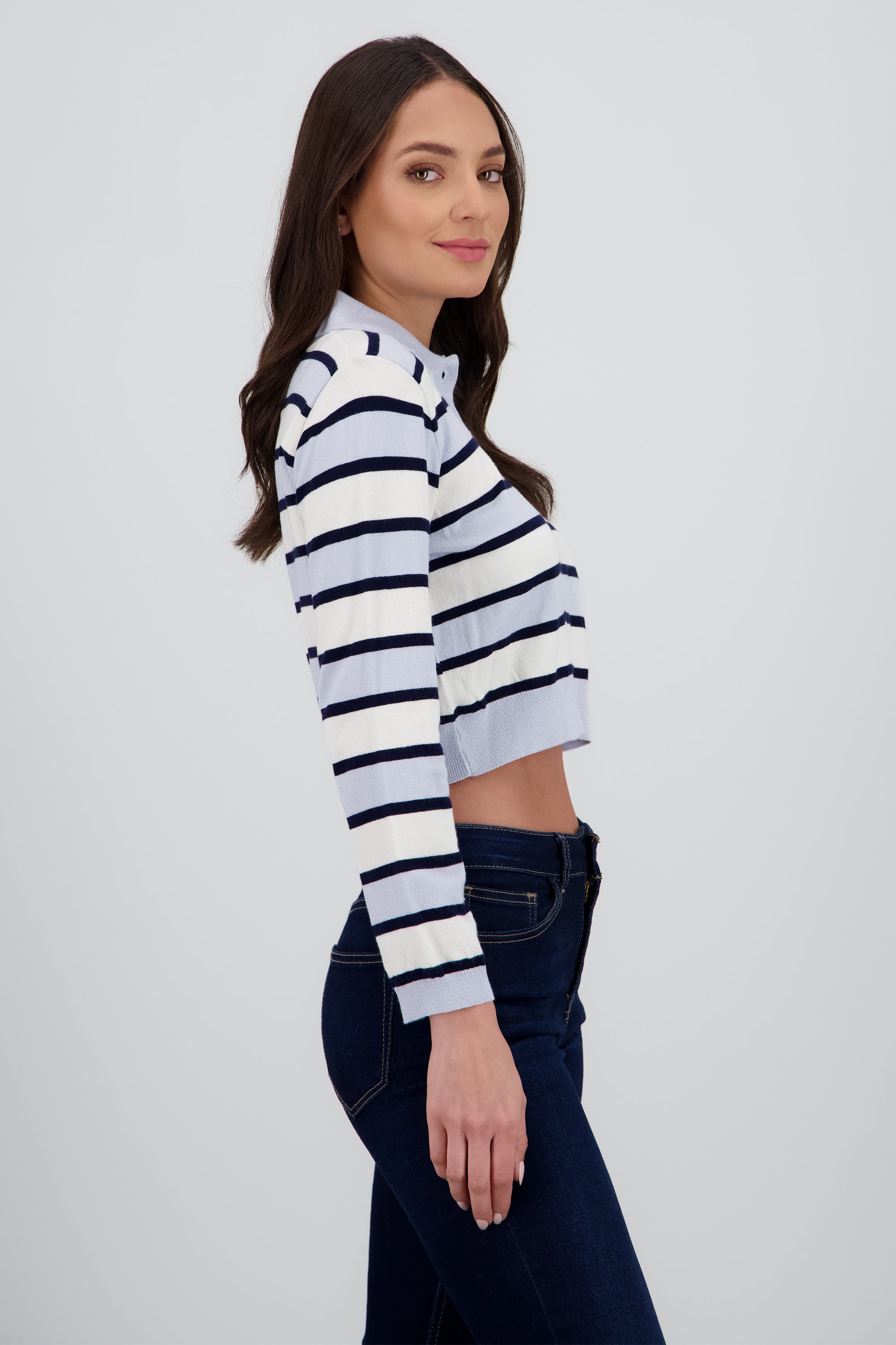 Top tejido cuello polo rayas AZUL PASTEL