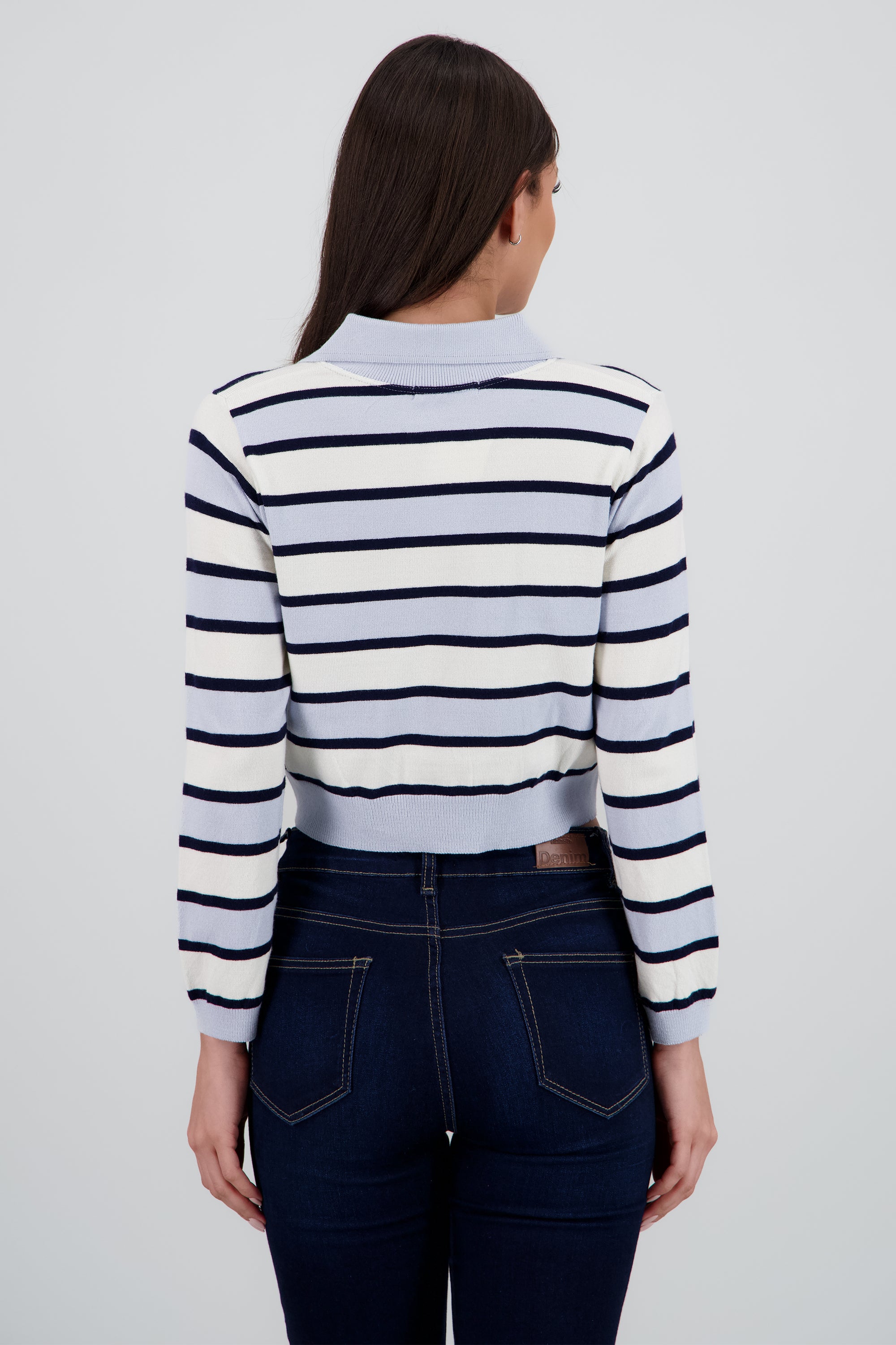 Top tejido cuello polo rayas AZUL PASTEL