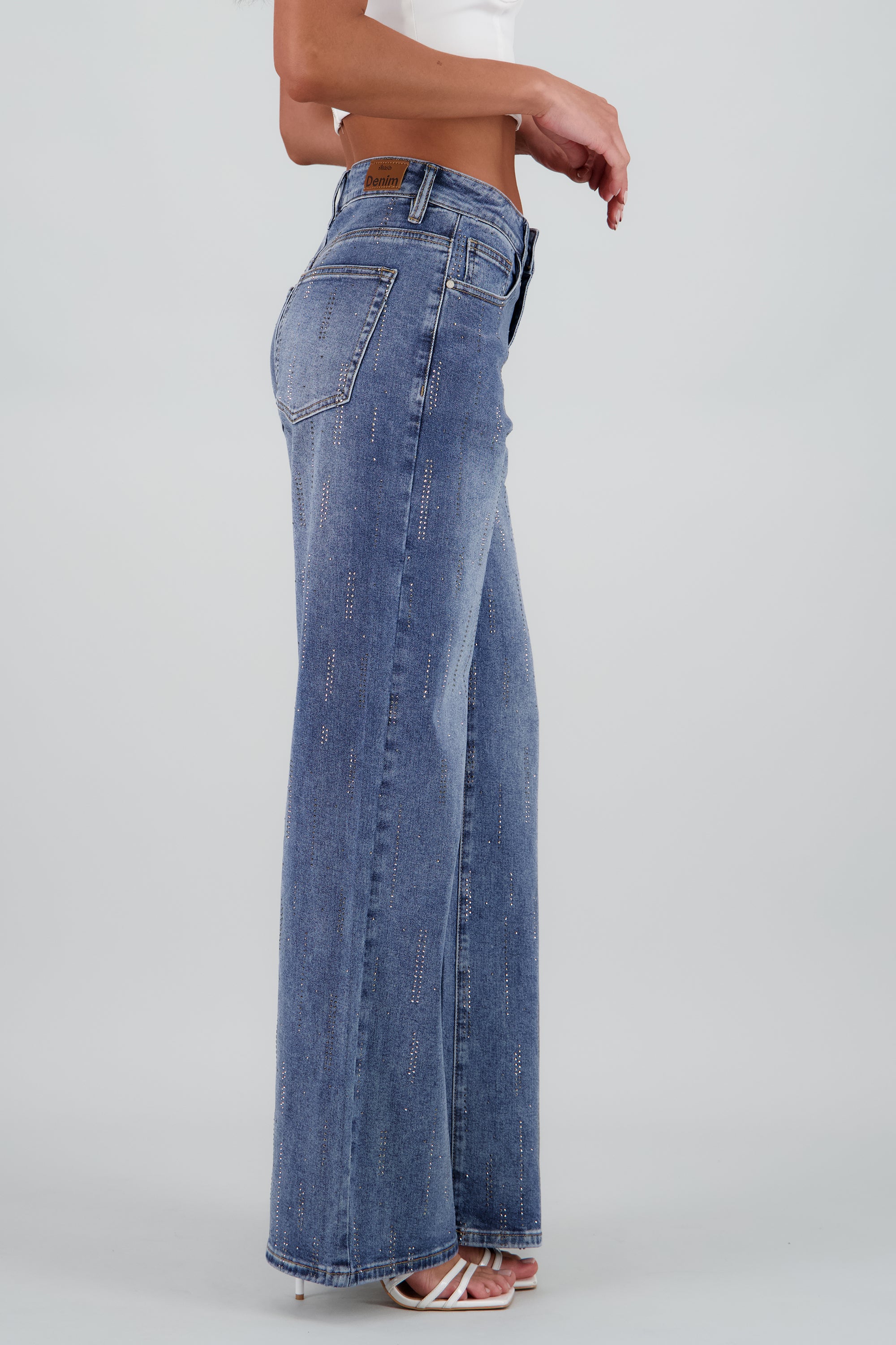 Jeans straight brillo tiras DARK WASH