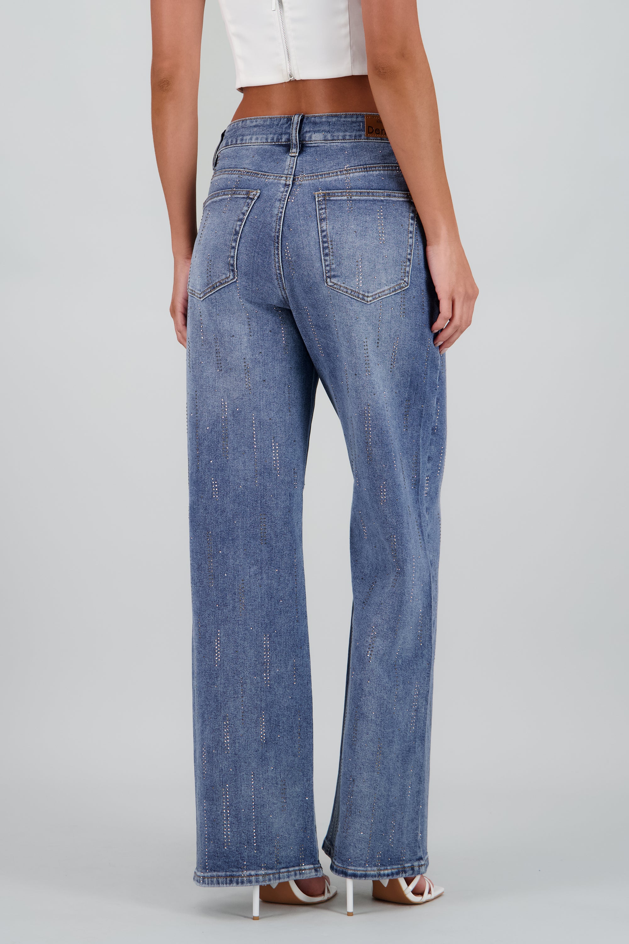 Jeans straight brillo tiras DARK WASH