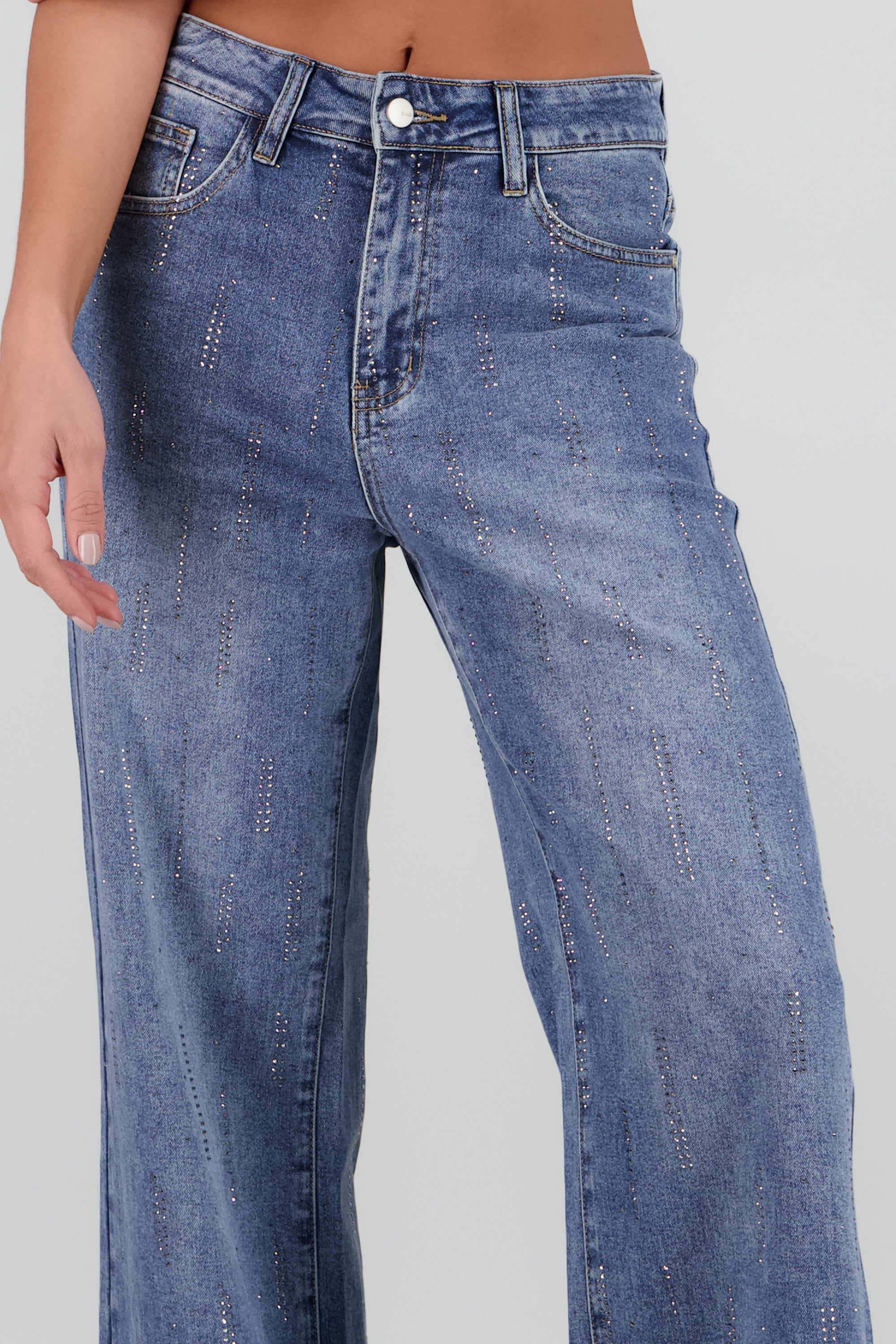 Jeans straight brillo tiras DARK WASH