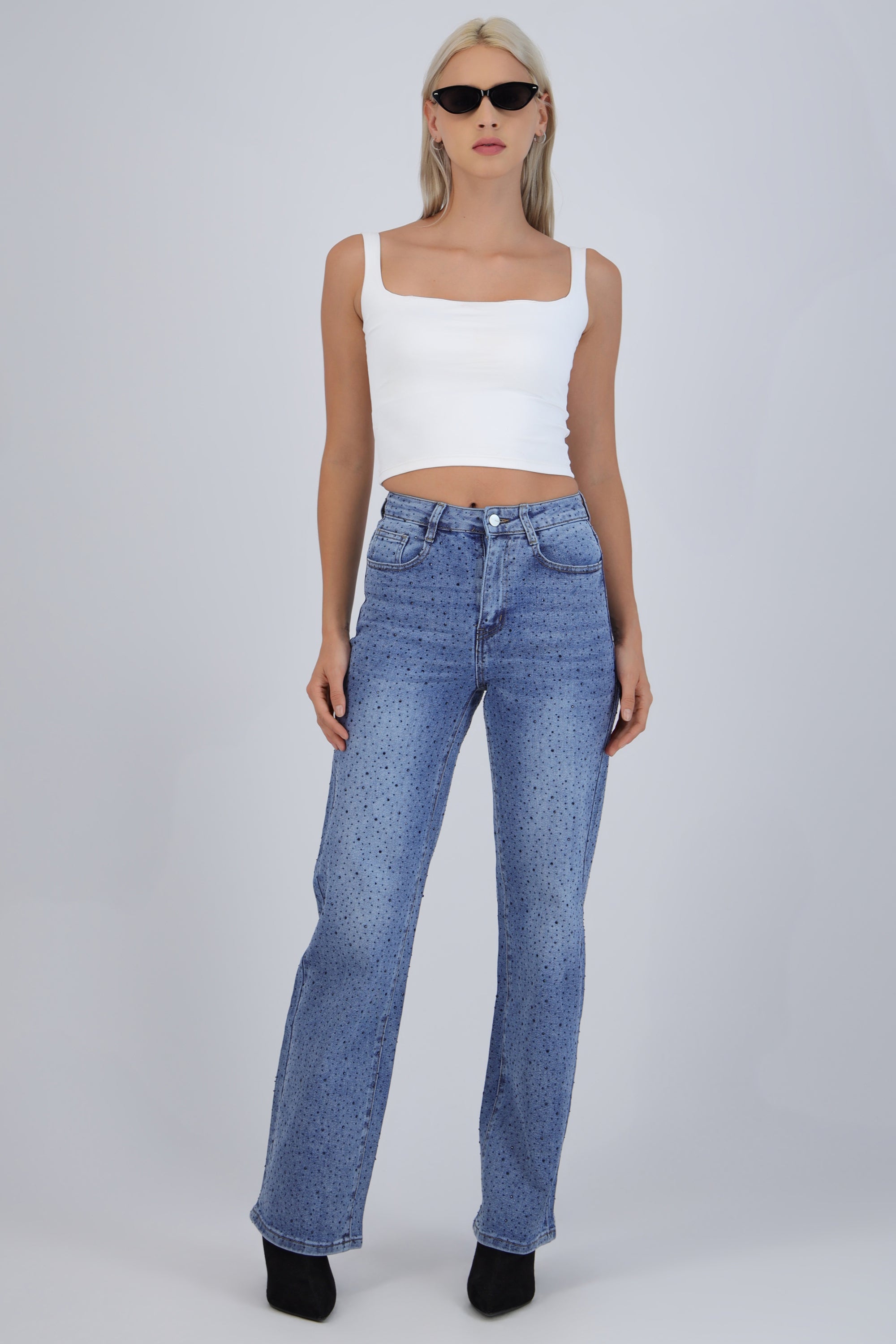 Jeans straight brillo