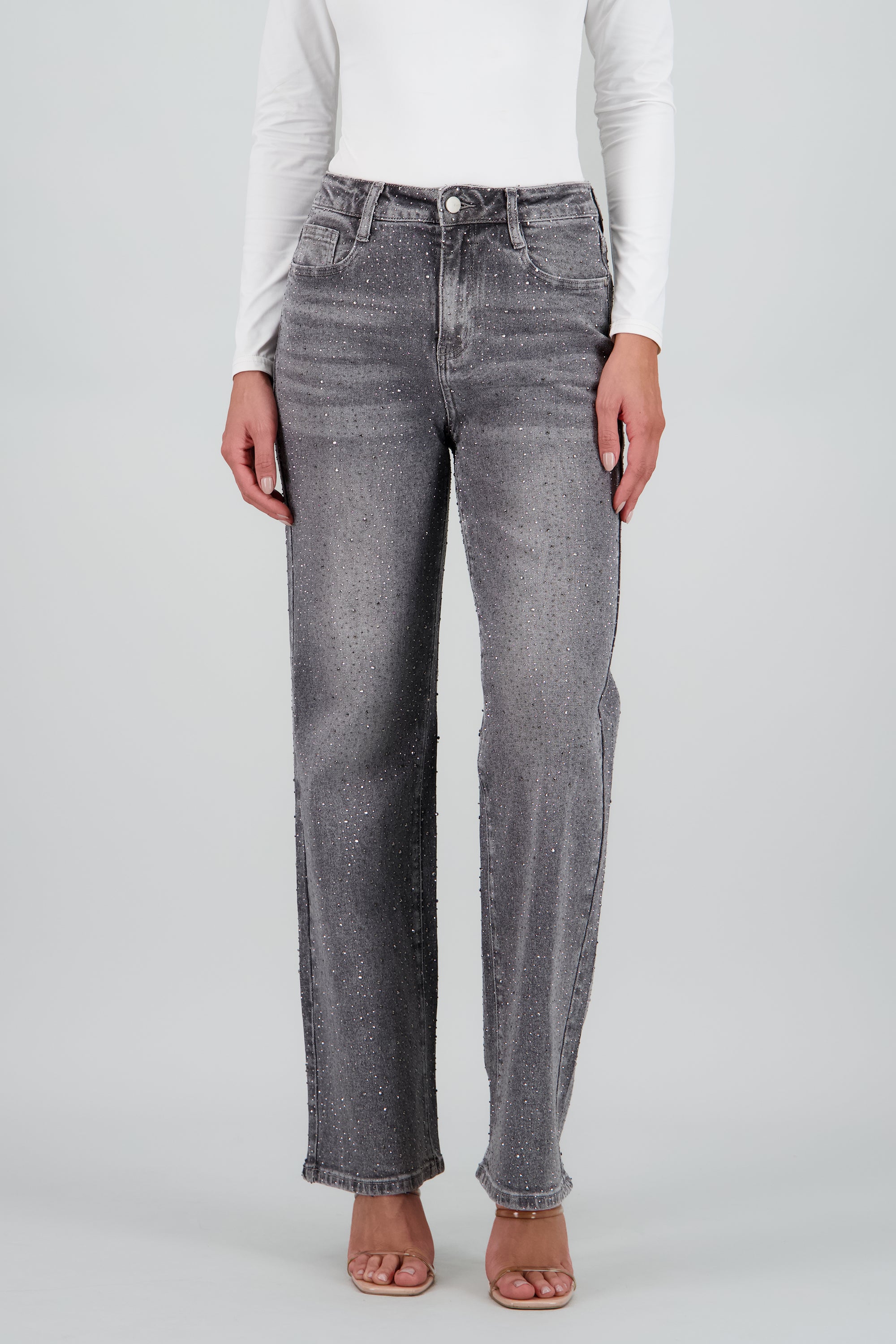 Jeans straight brillo GRIS CLARO