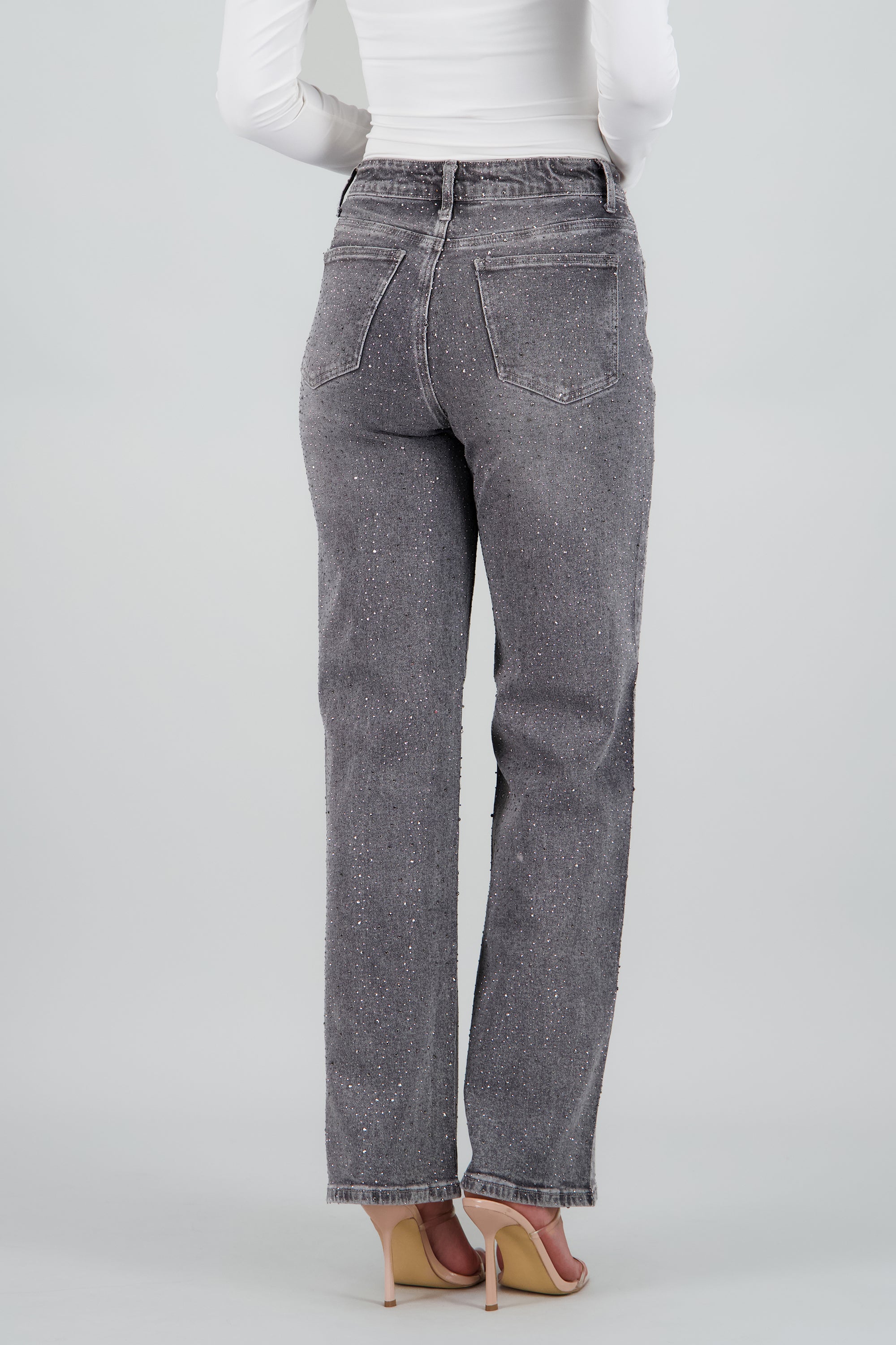 Jeans straight brillo GRIS CLARO