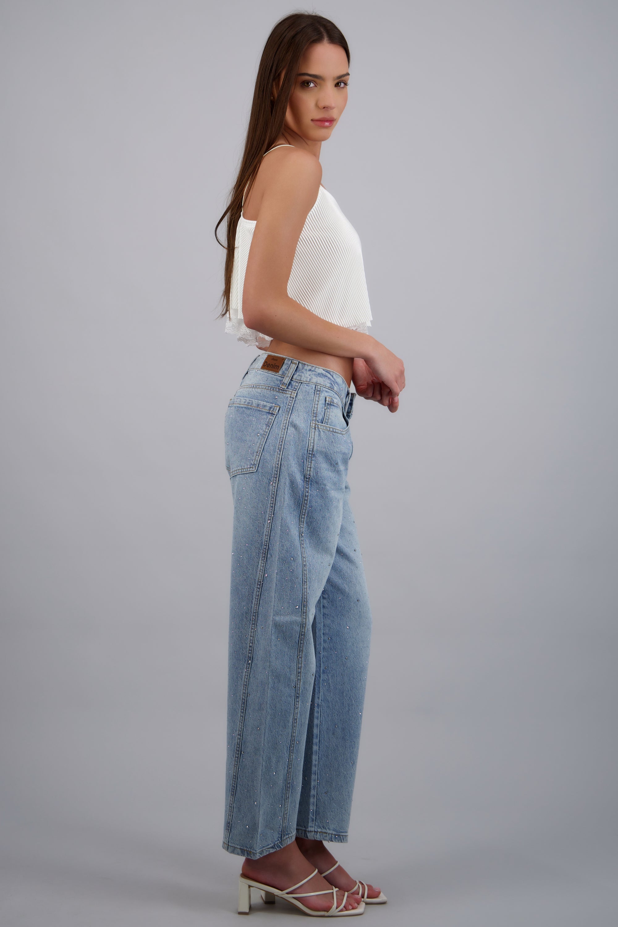 Jeans barrel brillos LIGHT WASH