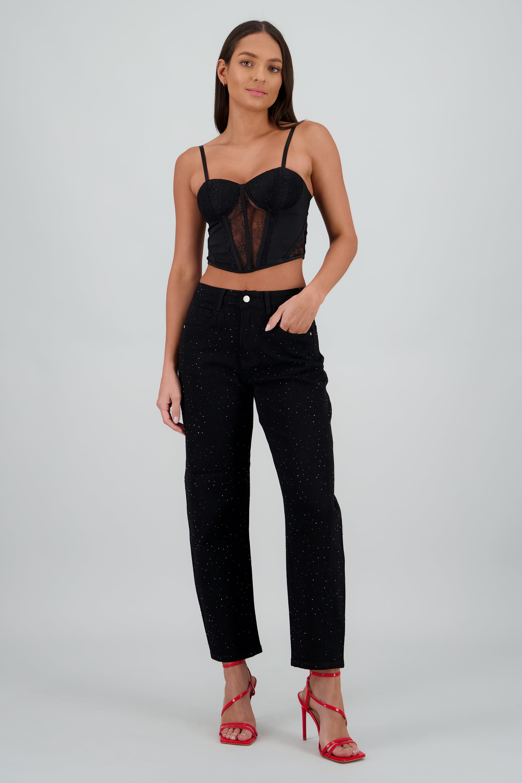 Jeans barrel brillos NEGRO