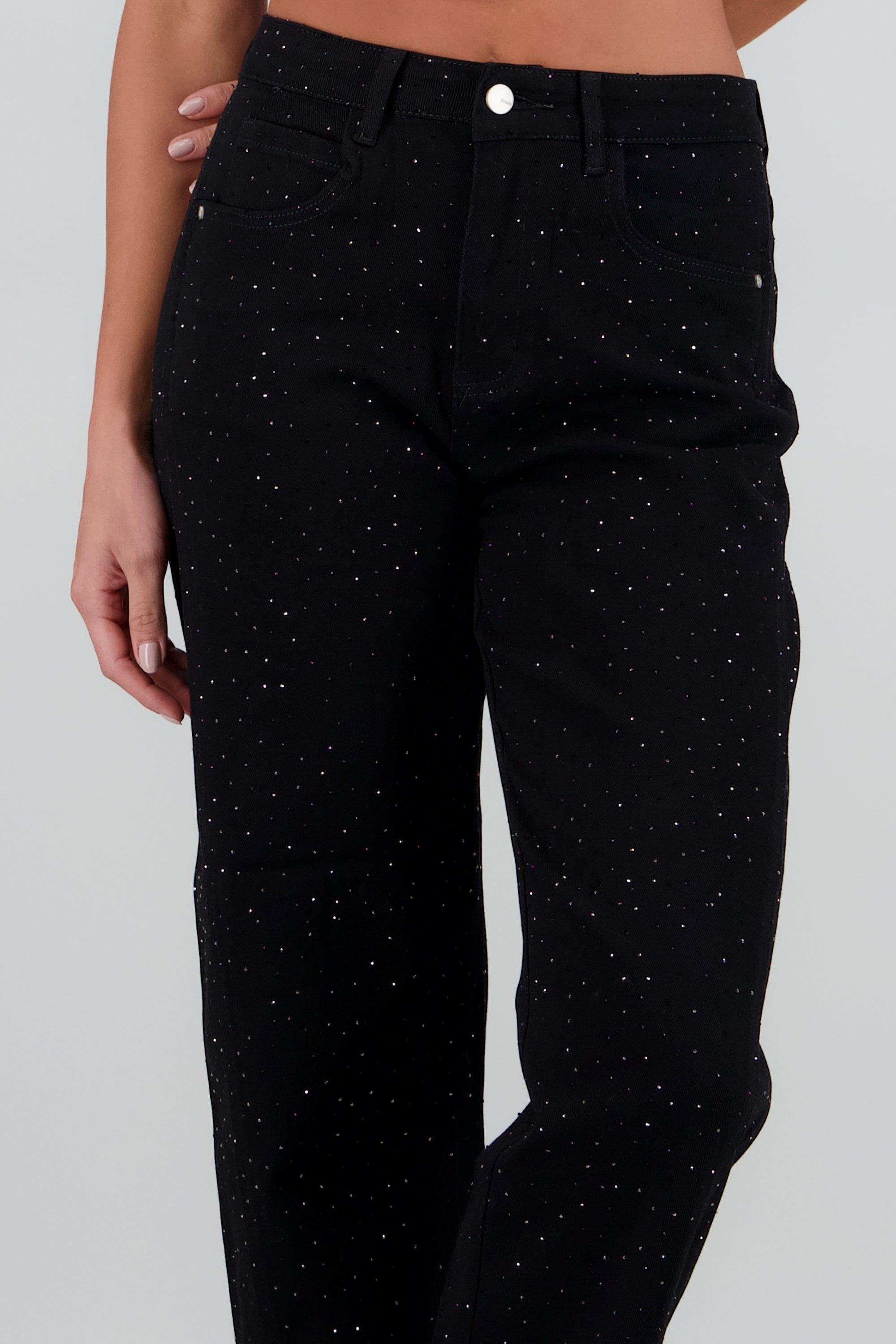 Jeans barrel brillos NEGRO