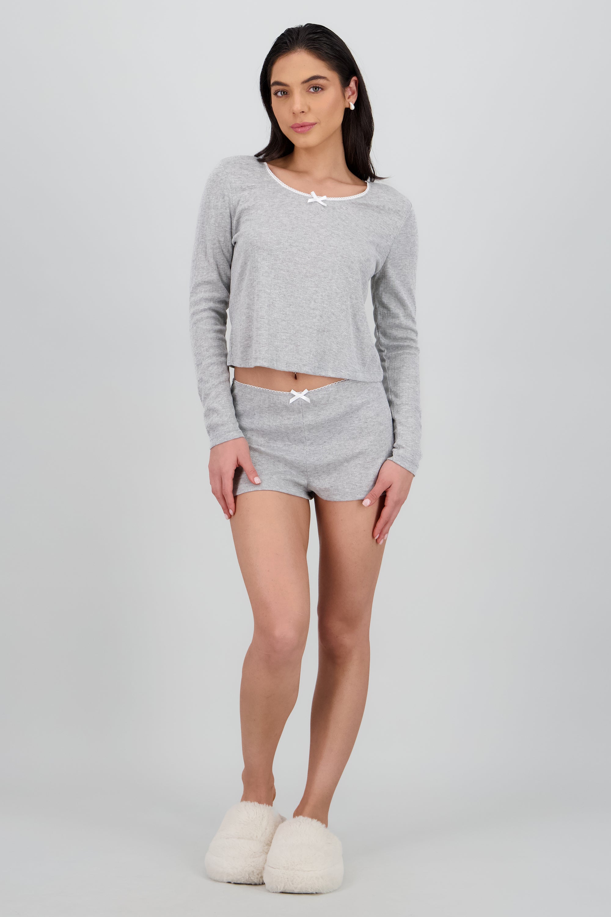 Pijama pointelle picueta short GRIS