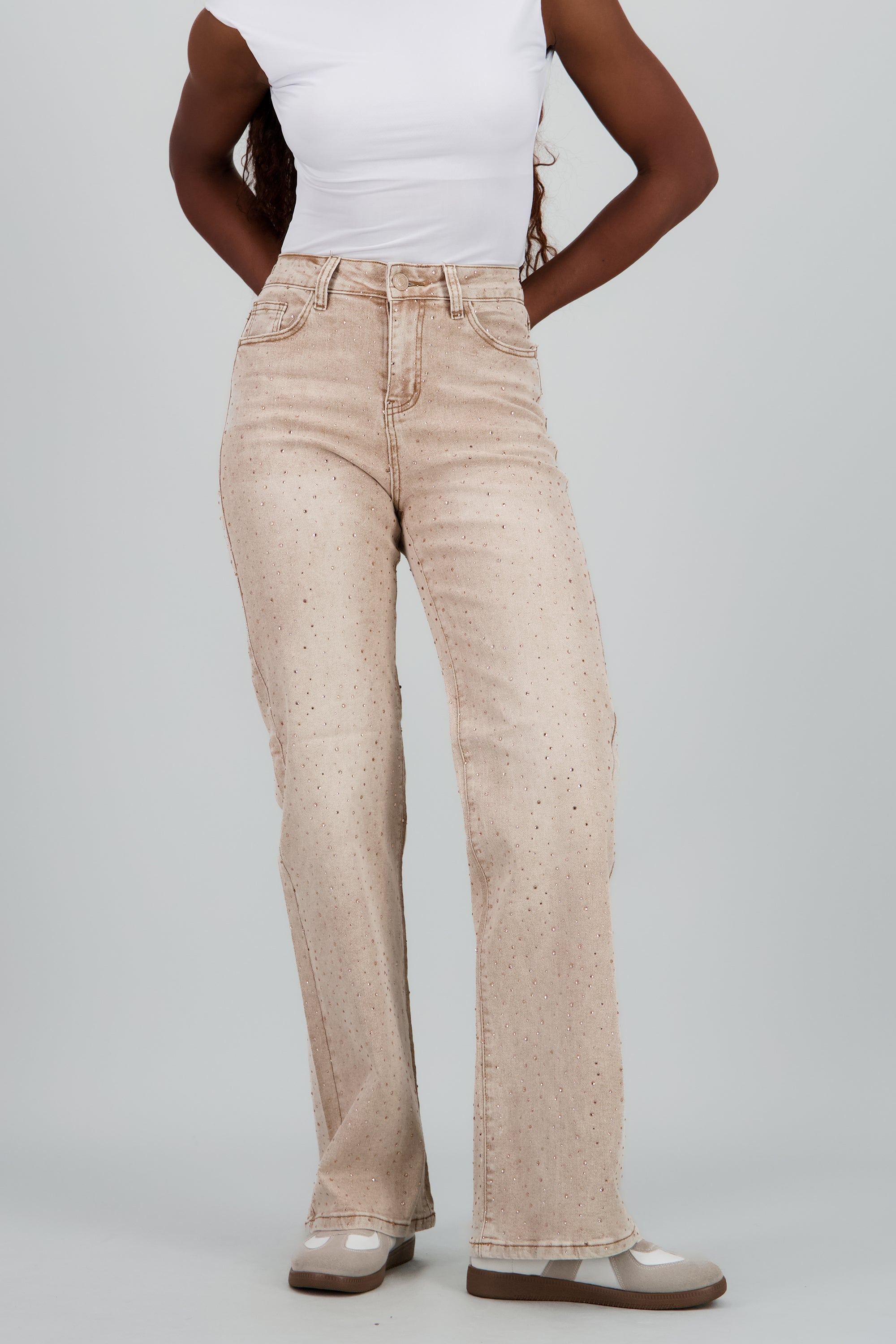 Jeans wide leg entintados brillo CAFE