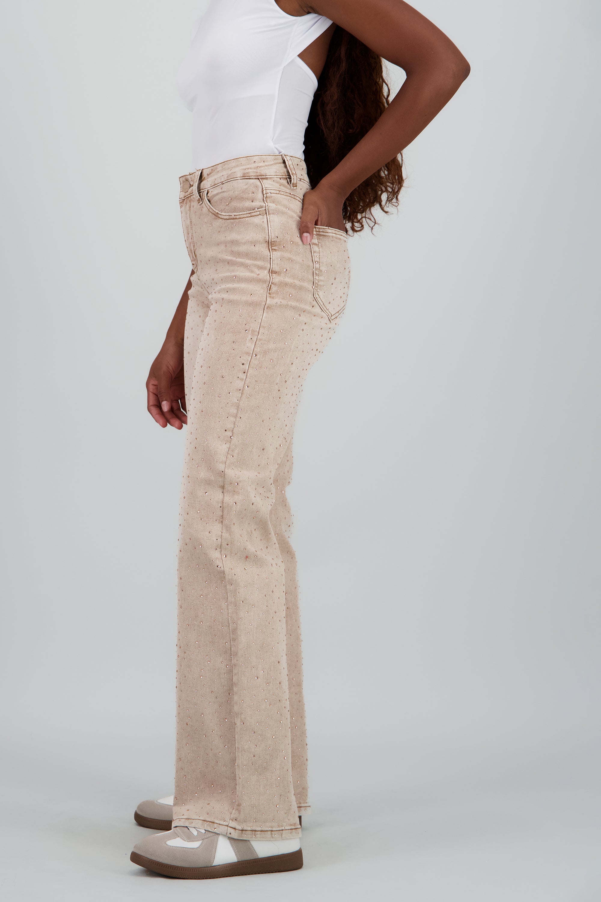 Jeans wide leg entintados brillo CAFE