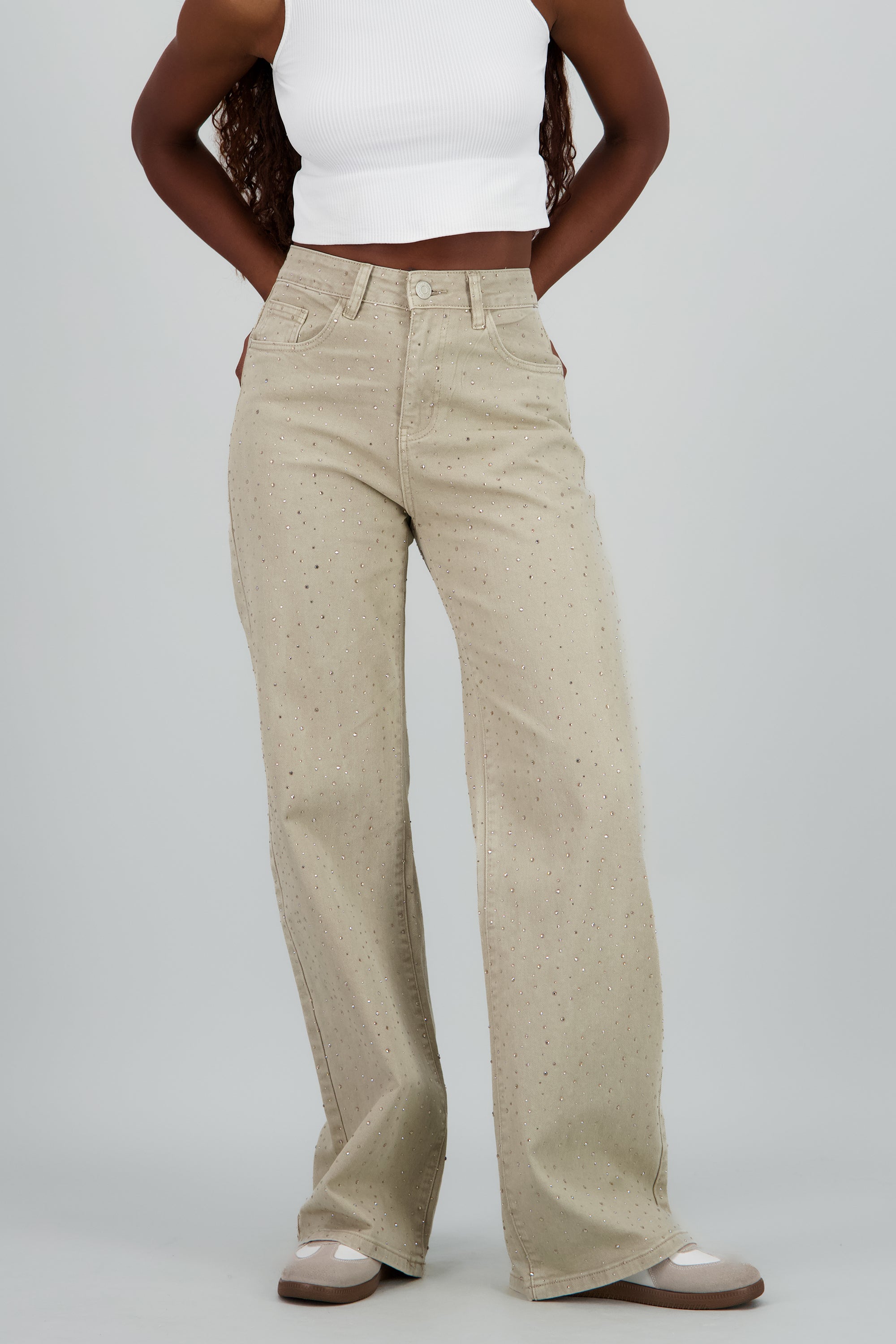 Jeans wide leg entintados brillo OLIVO