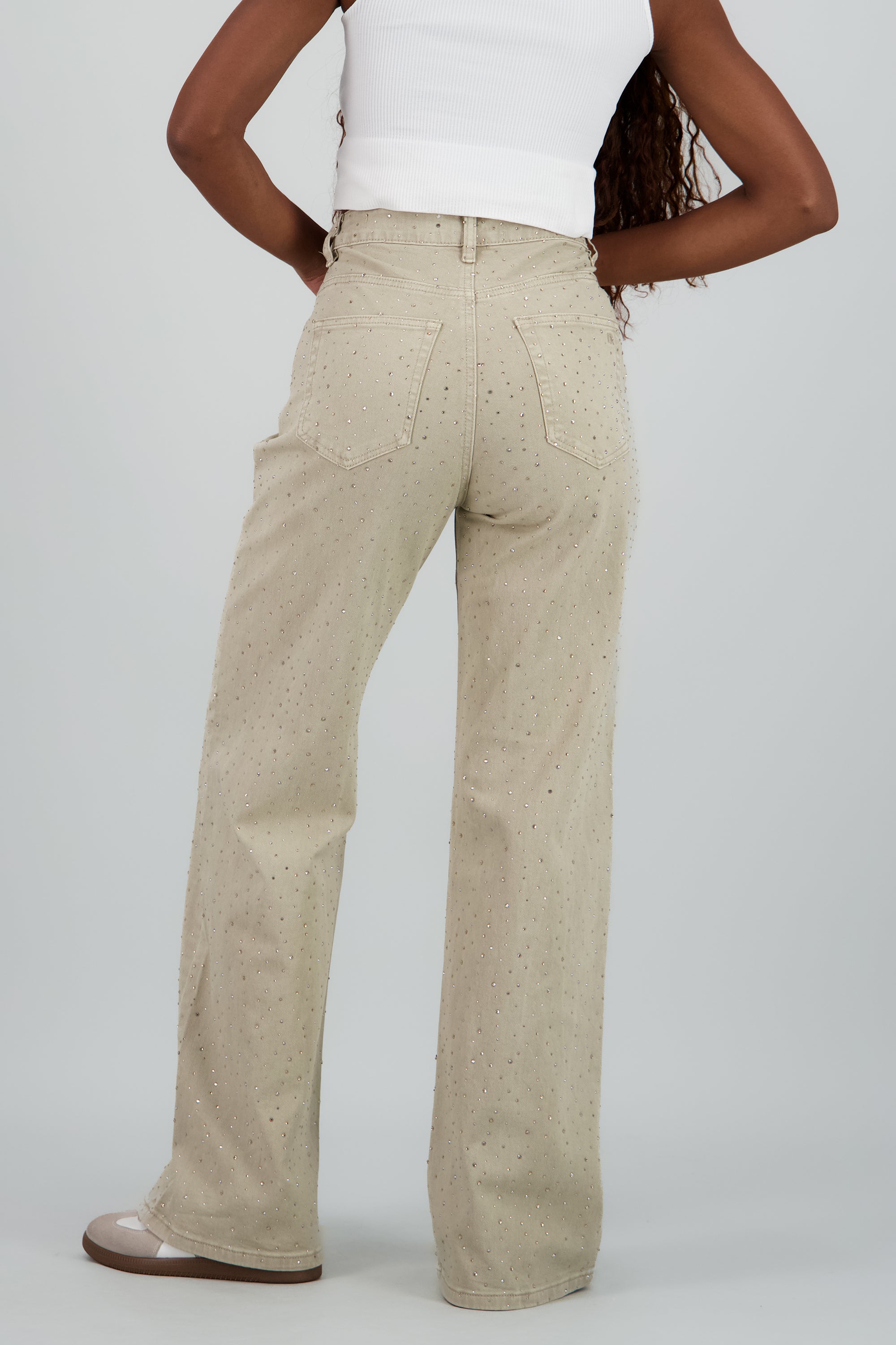 Jeans wide leg entintados brillo OLIVO