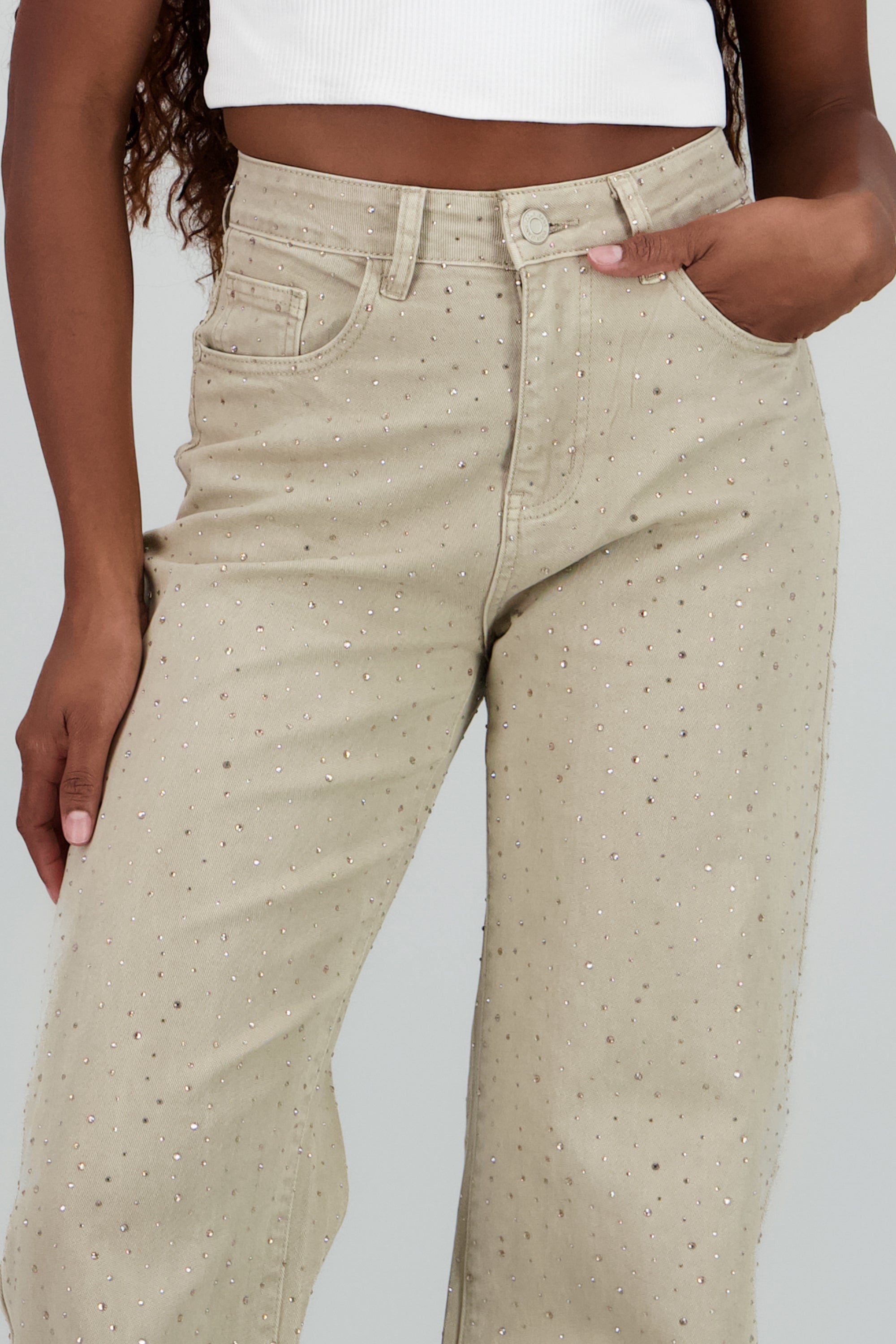 Jeans wide leg entintados brillo OLIVO