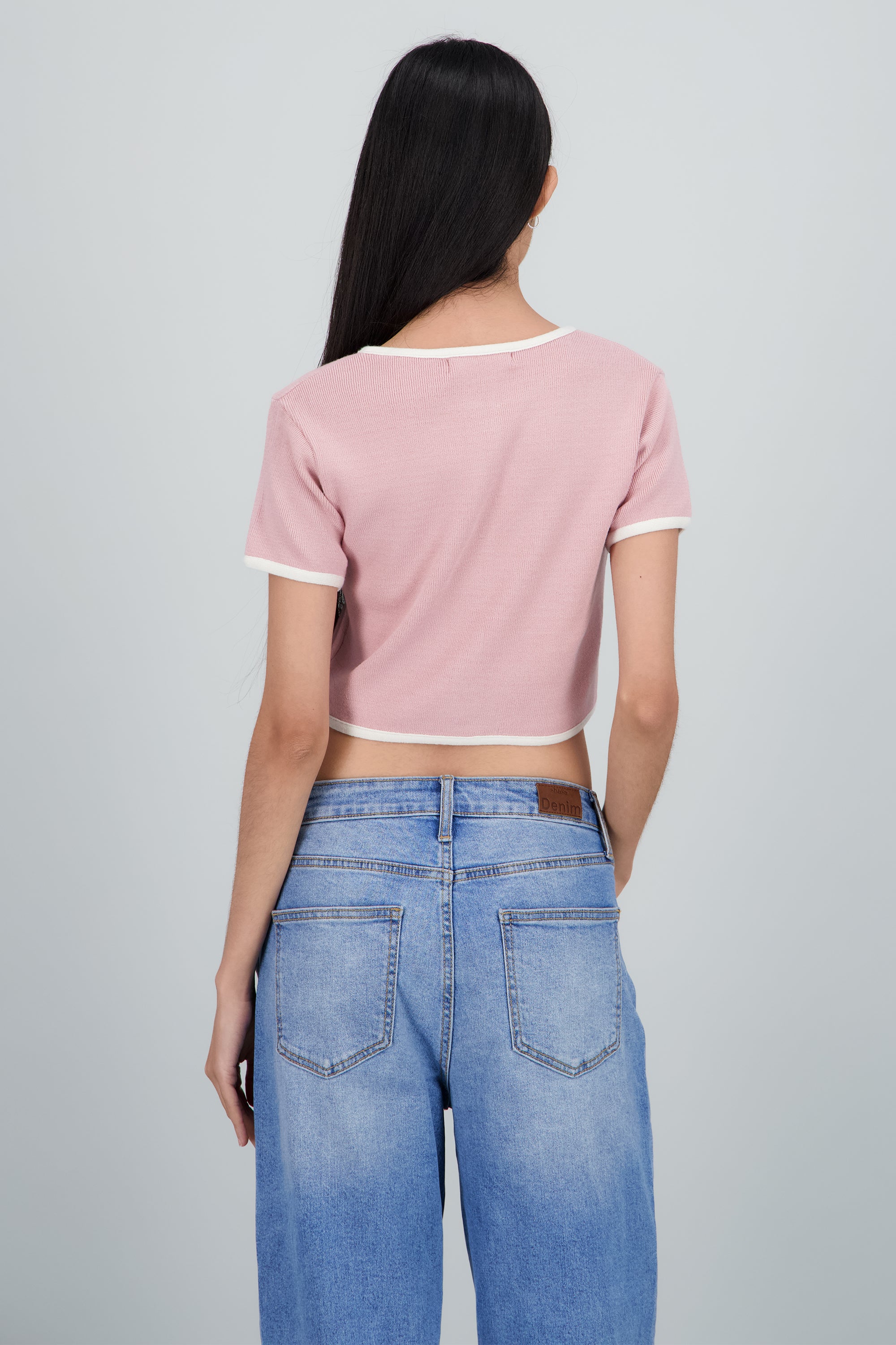 Top tejido manga corta contraste PALO DE ROSA