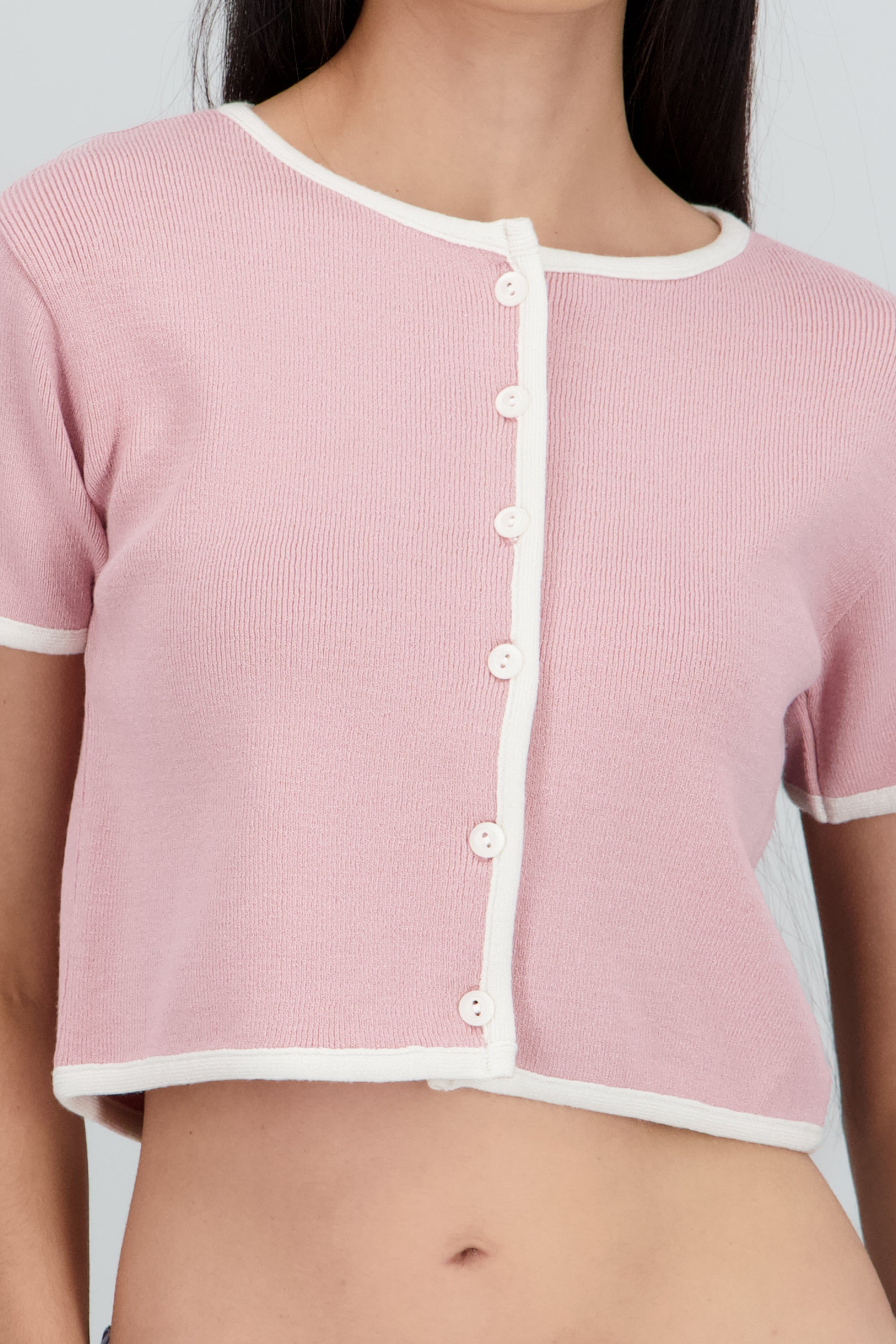 Top tejido manga corta contraste PALO DE ROSA