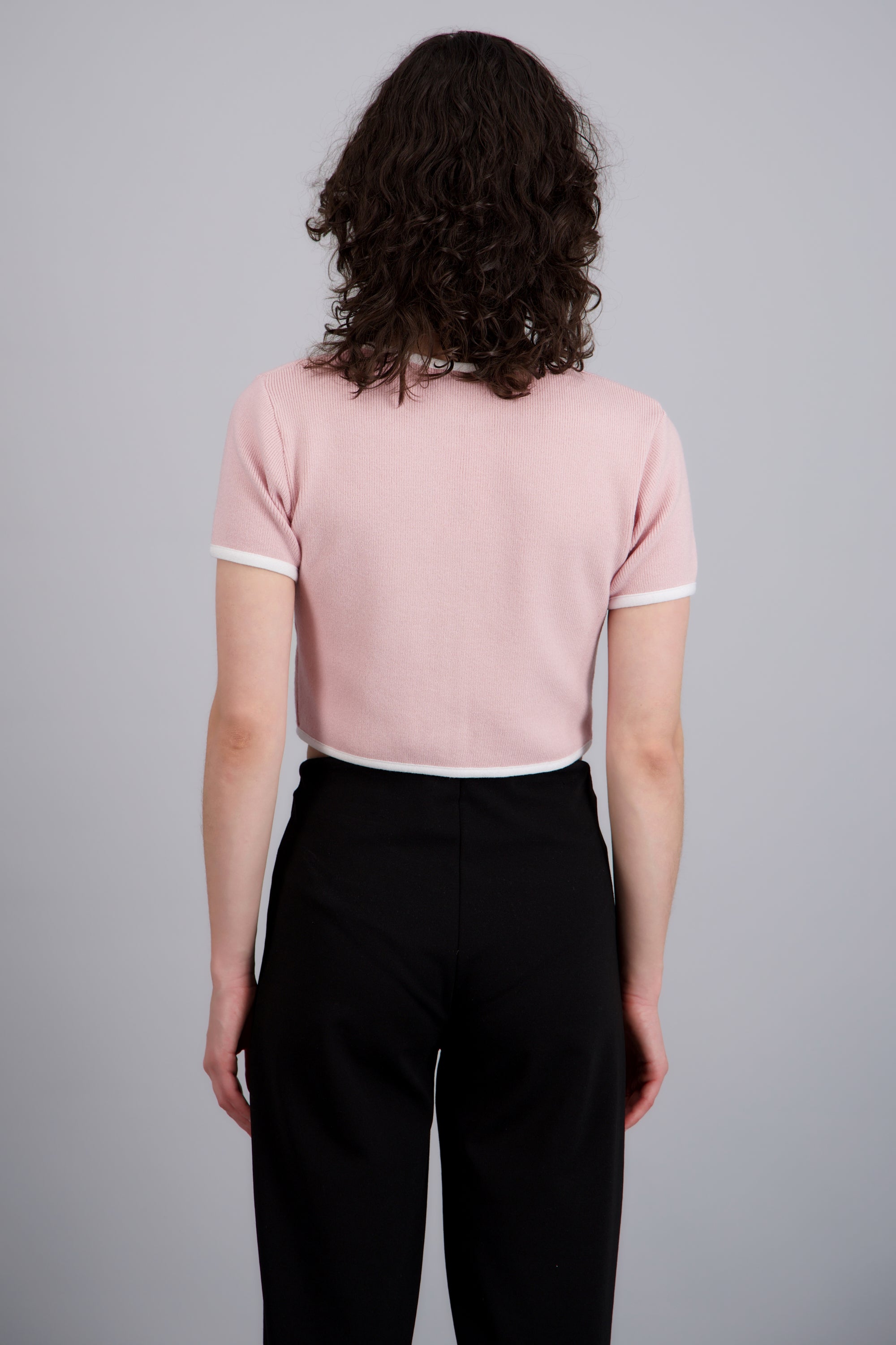 TOP TEJIDO M/C  CONTRASTE KNI ROSA PASTEL