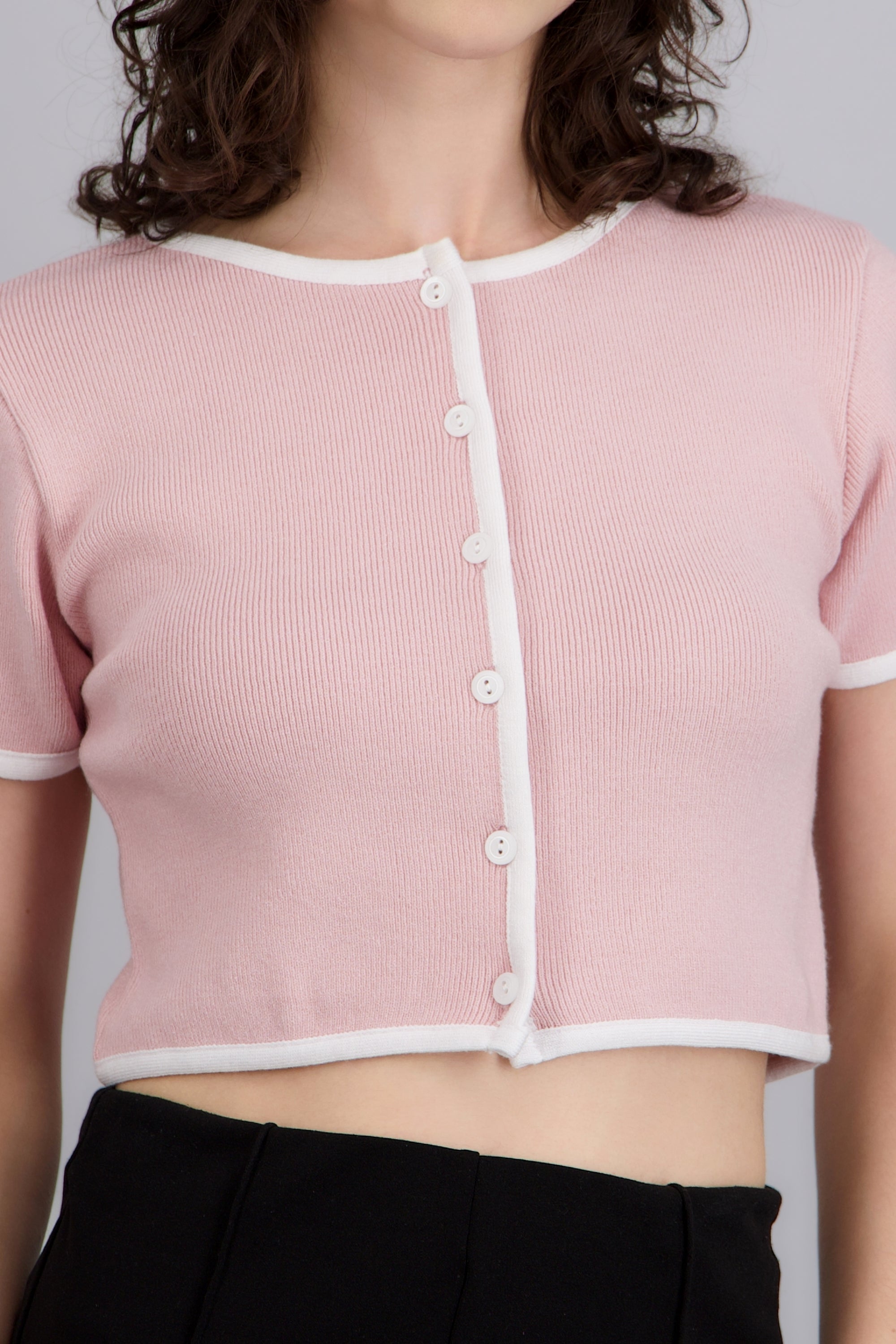 TOP TEJIDO M/C  CONTRASTE KNI ROSA PASTEL