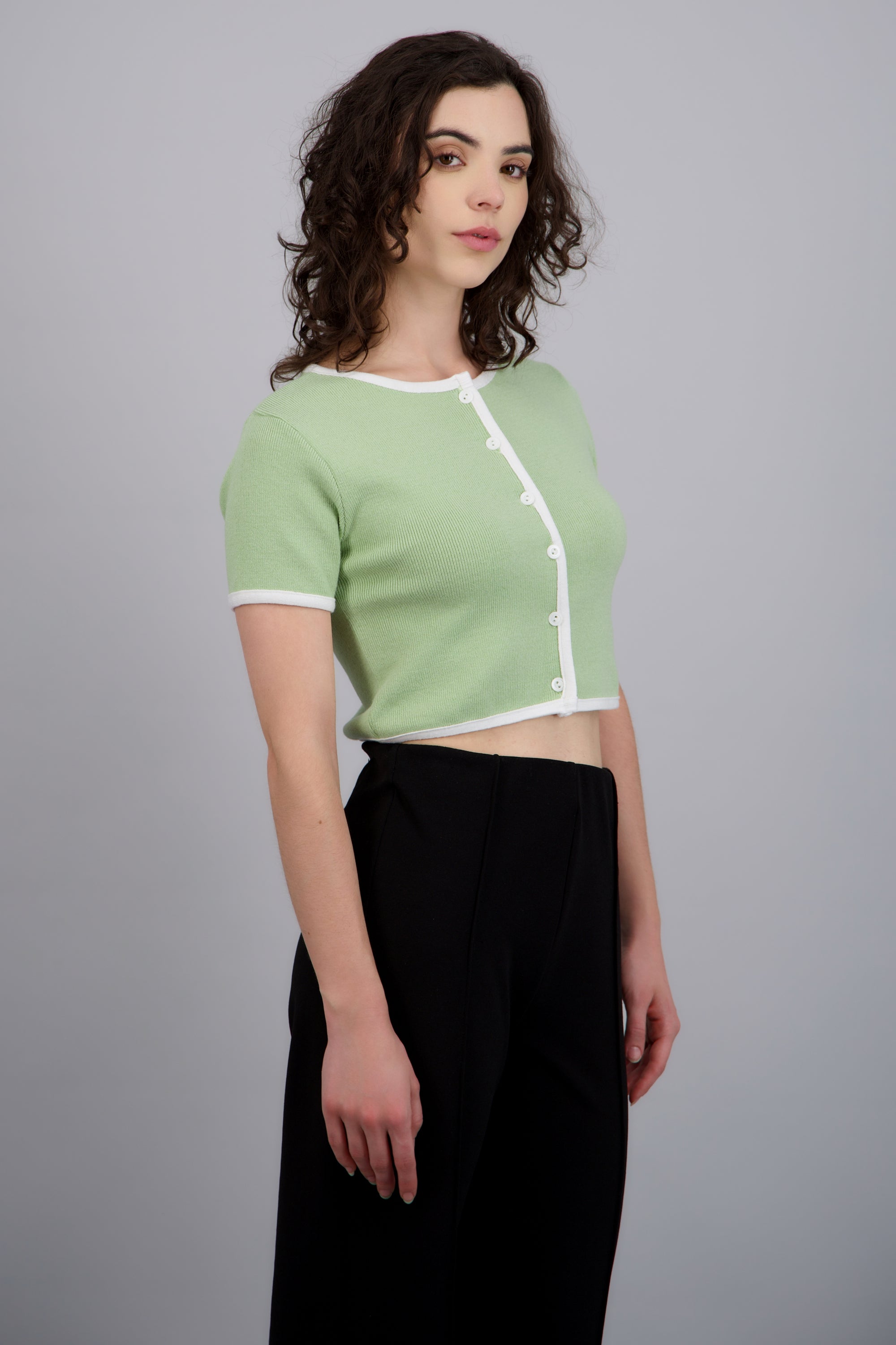 TOP TEJIDO M/C  CONTRASTE KNI VERDE MANZANA