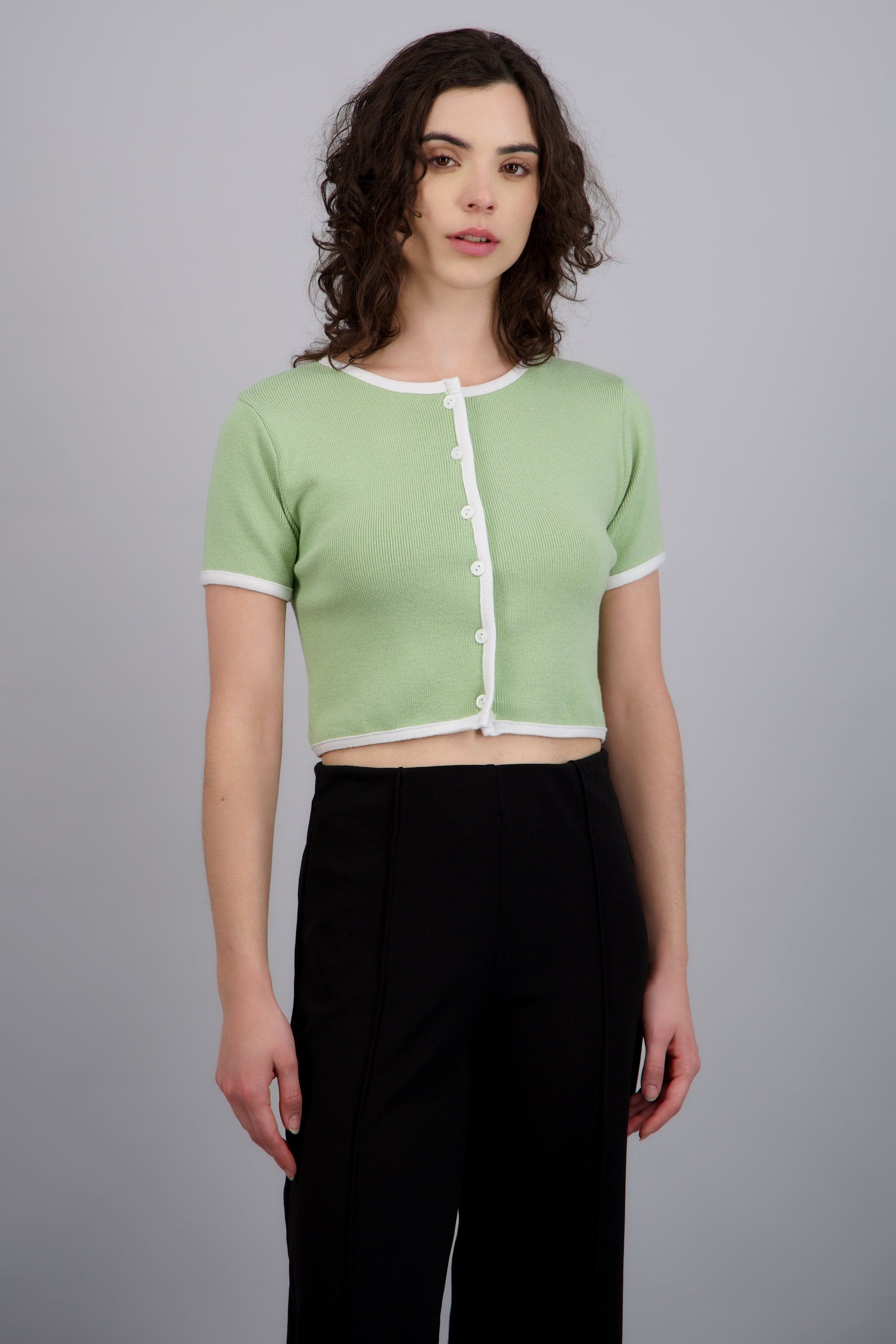 TOP TEJIDO M/C  CONTRASTE KNI VERDE MANZANA