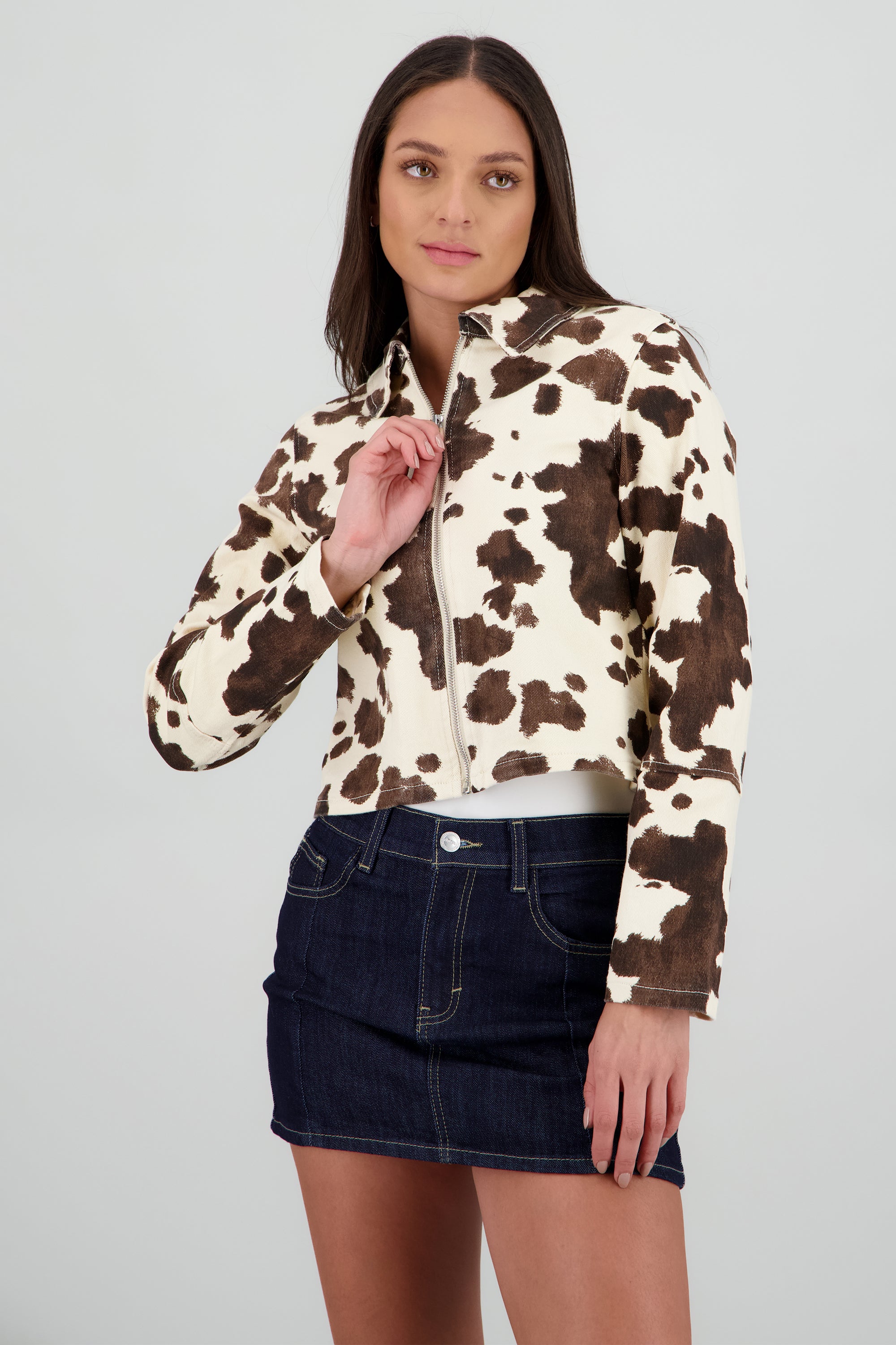 Chamarra cierre animal print CAFE COMBO