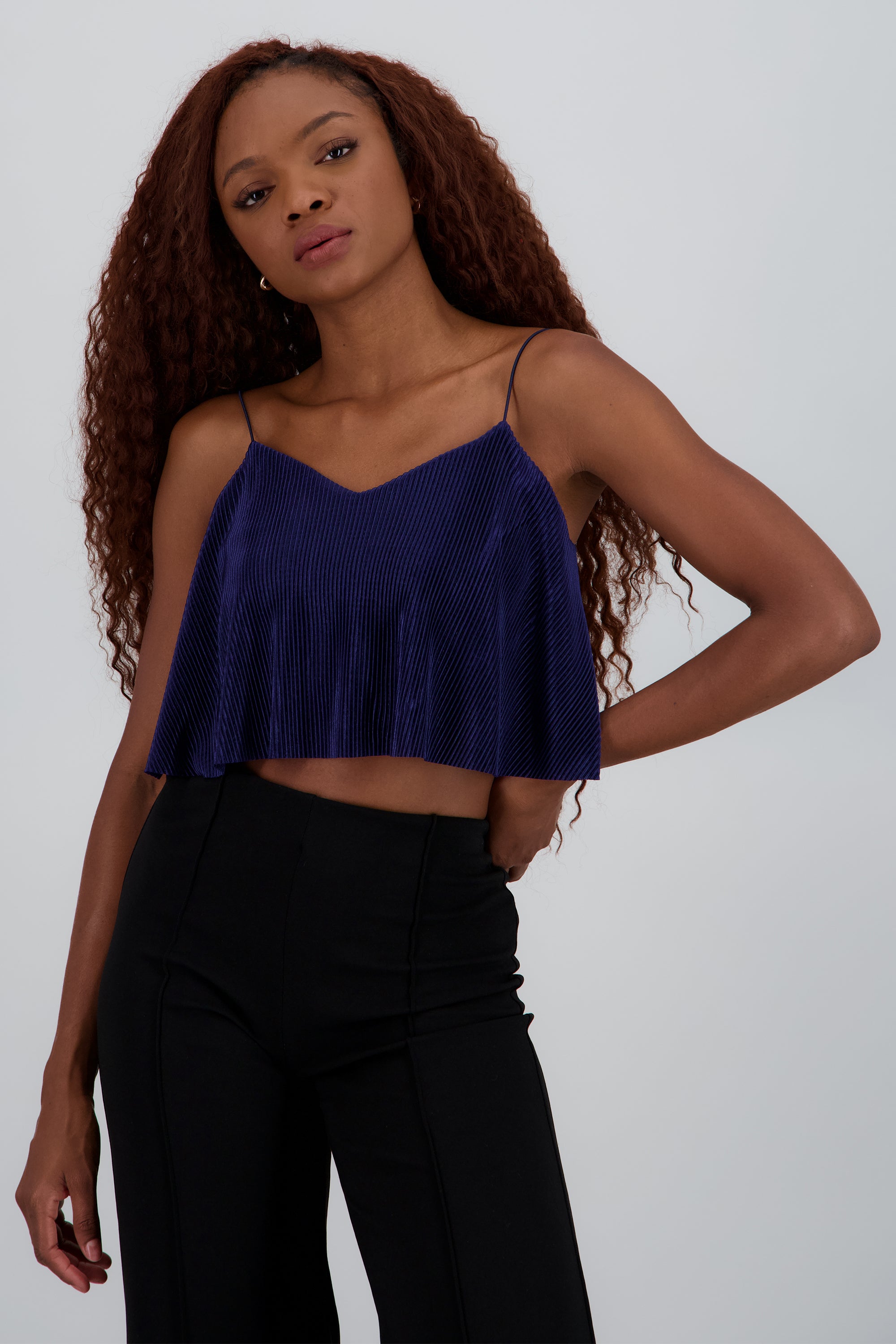 Top Crop Tejido Plisado Tirantes MARINO