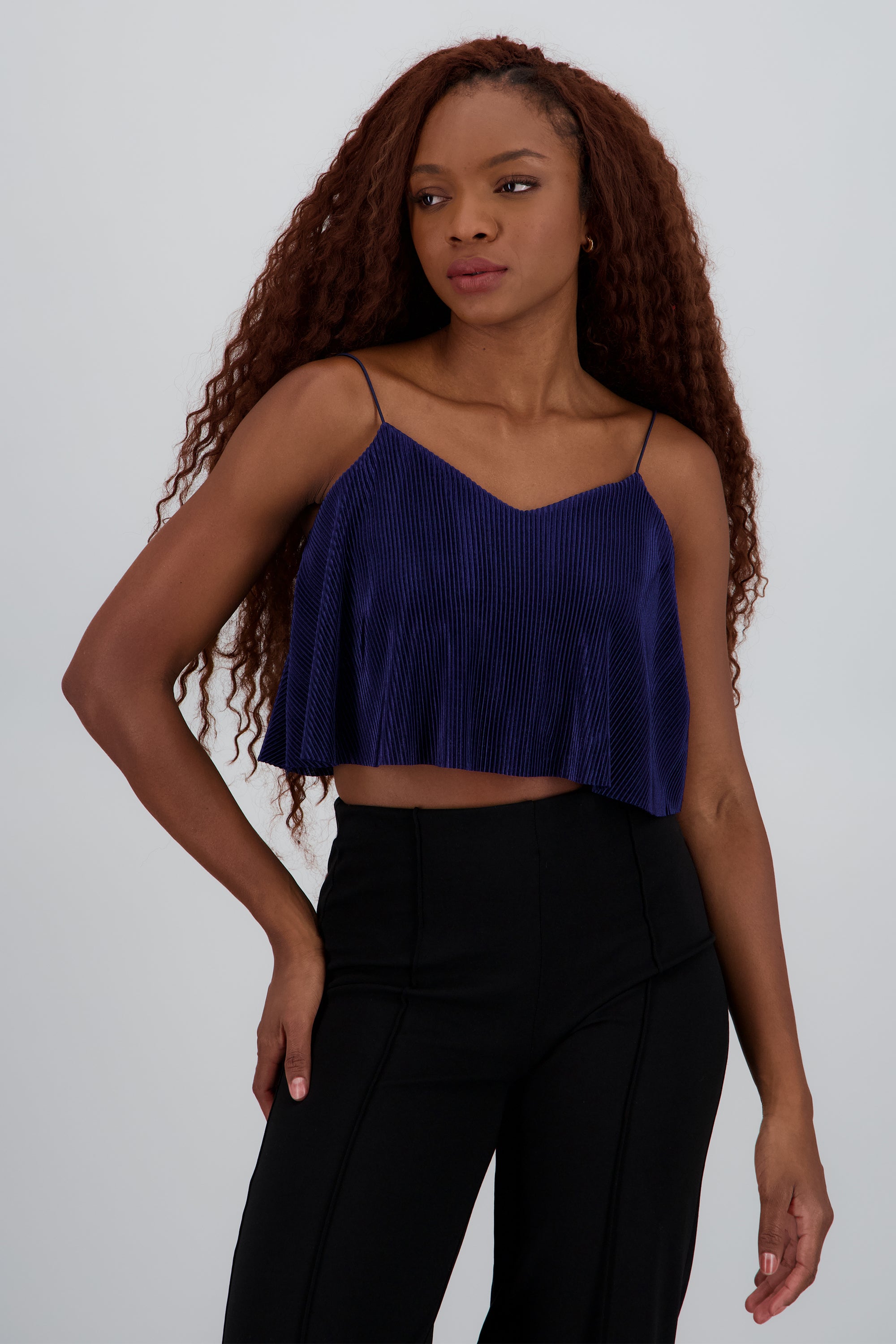 Top Crop Tejido Plisado Tirantes MARINO