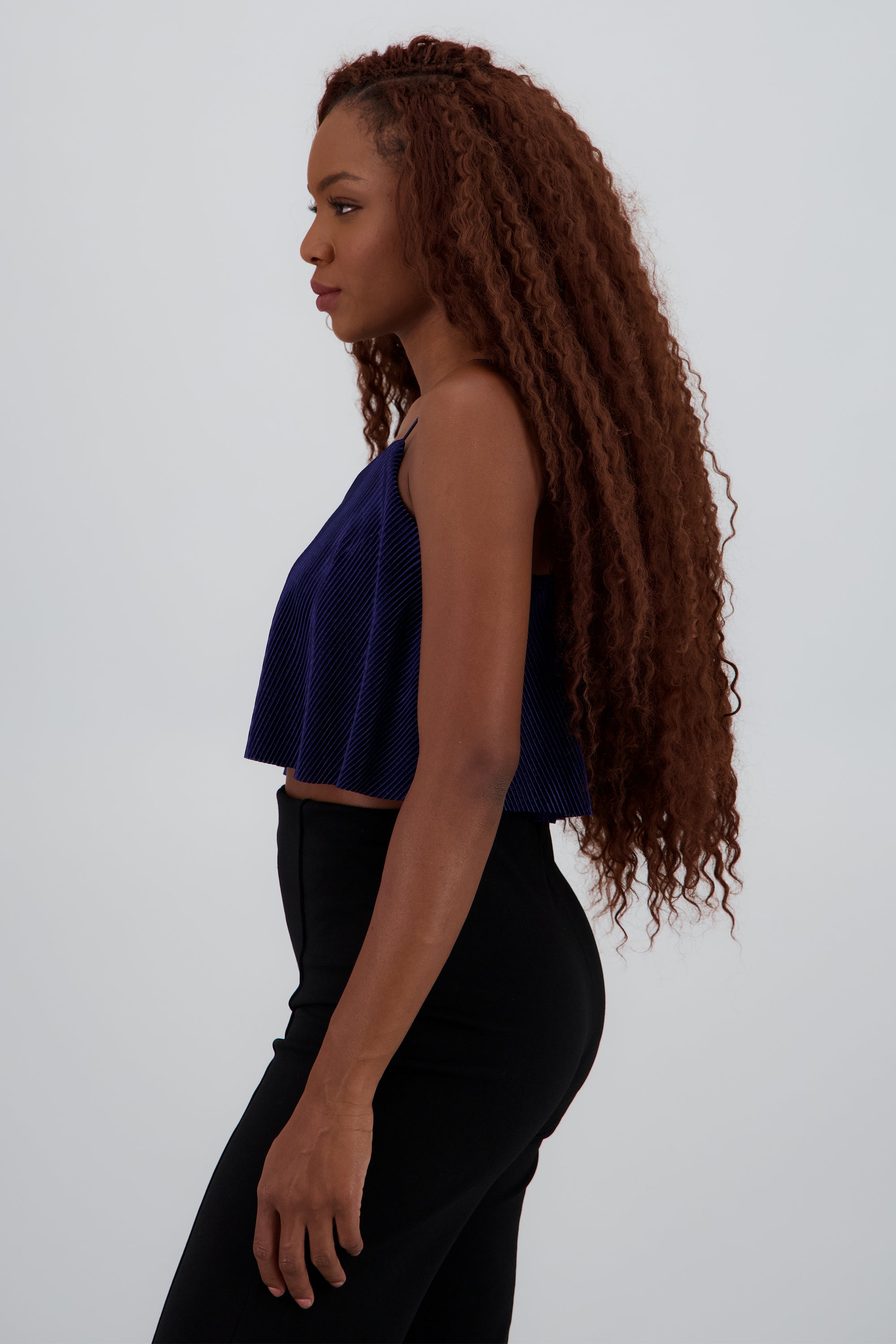 Top Crop Tejido Plisado Tirantes MARINO