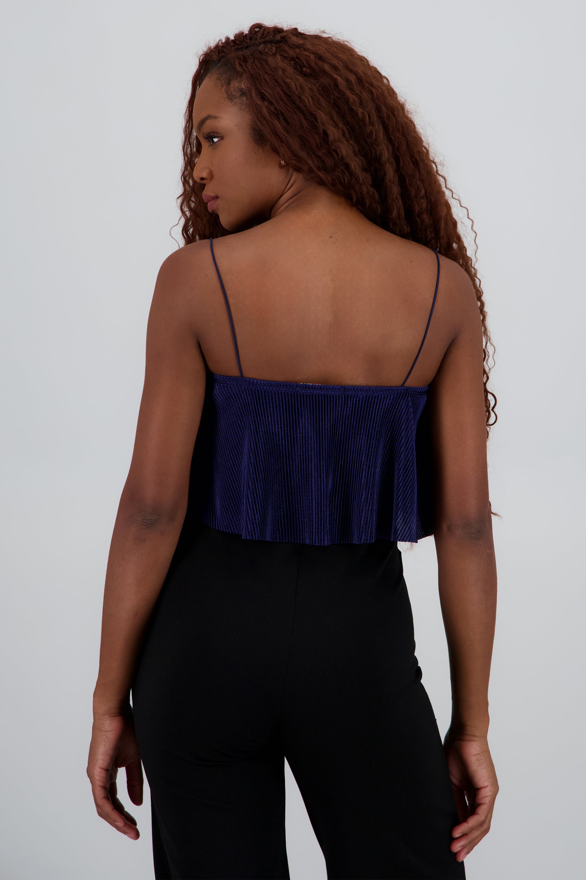 Top Crop Tejido Plisado Tirantes MARINO