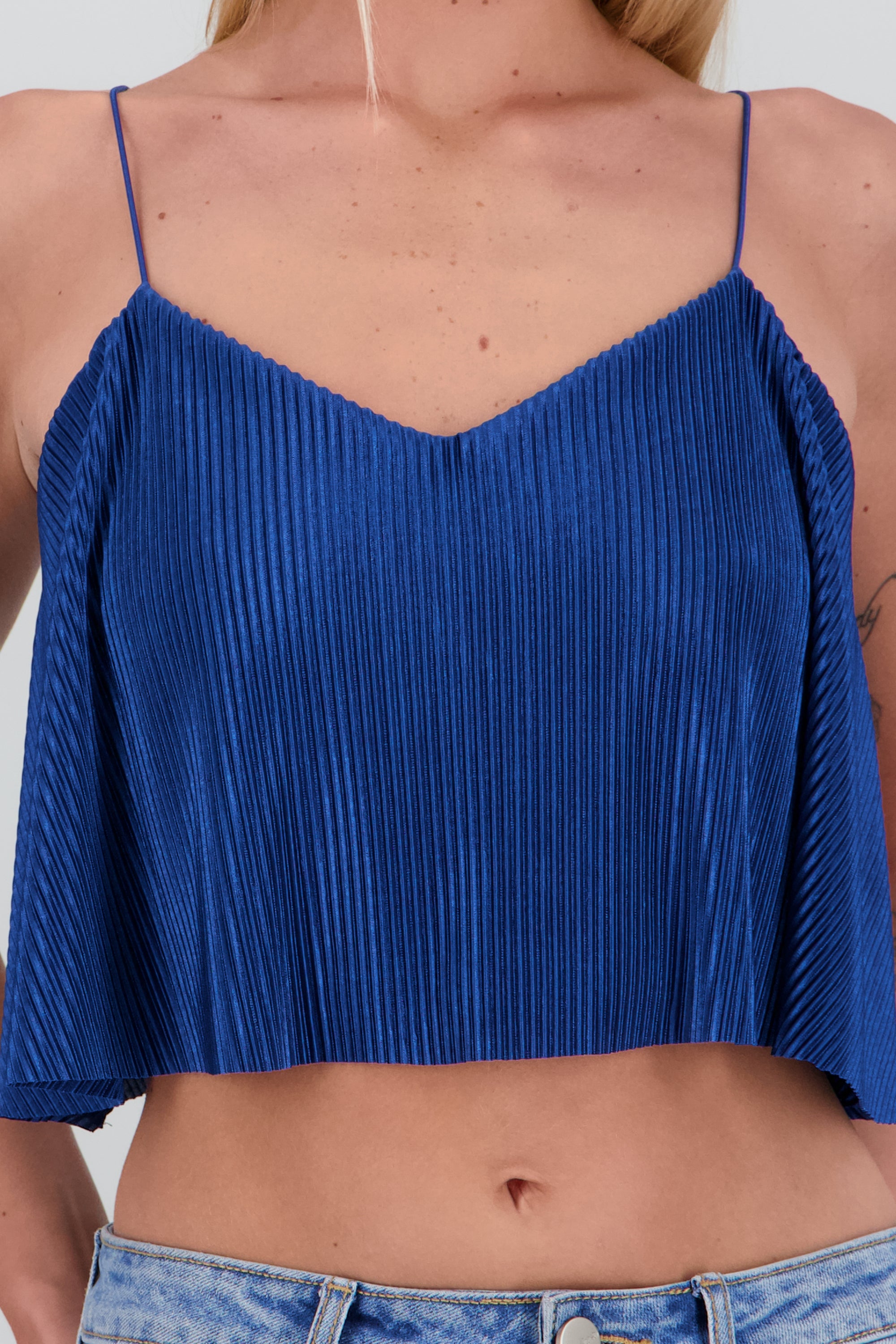 Top Crop Tejido Plisado Tirantes AZUL PATO
