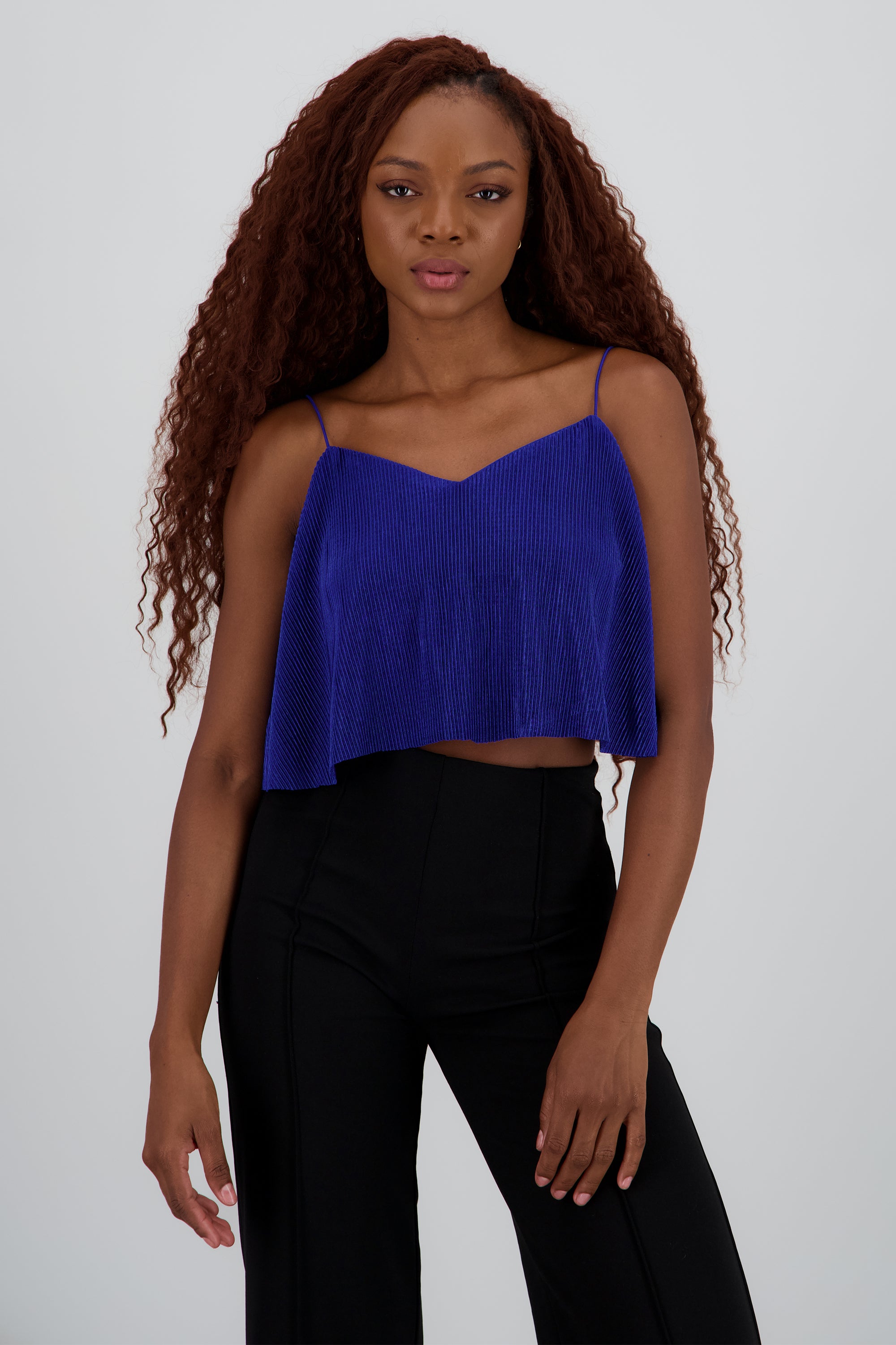 Top Crop Tejido Plisado Tirantes AZUL REY