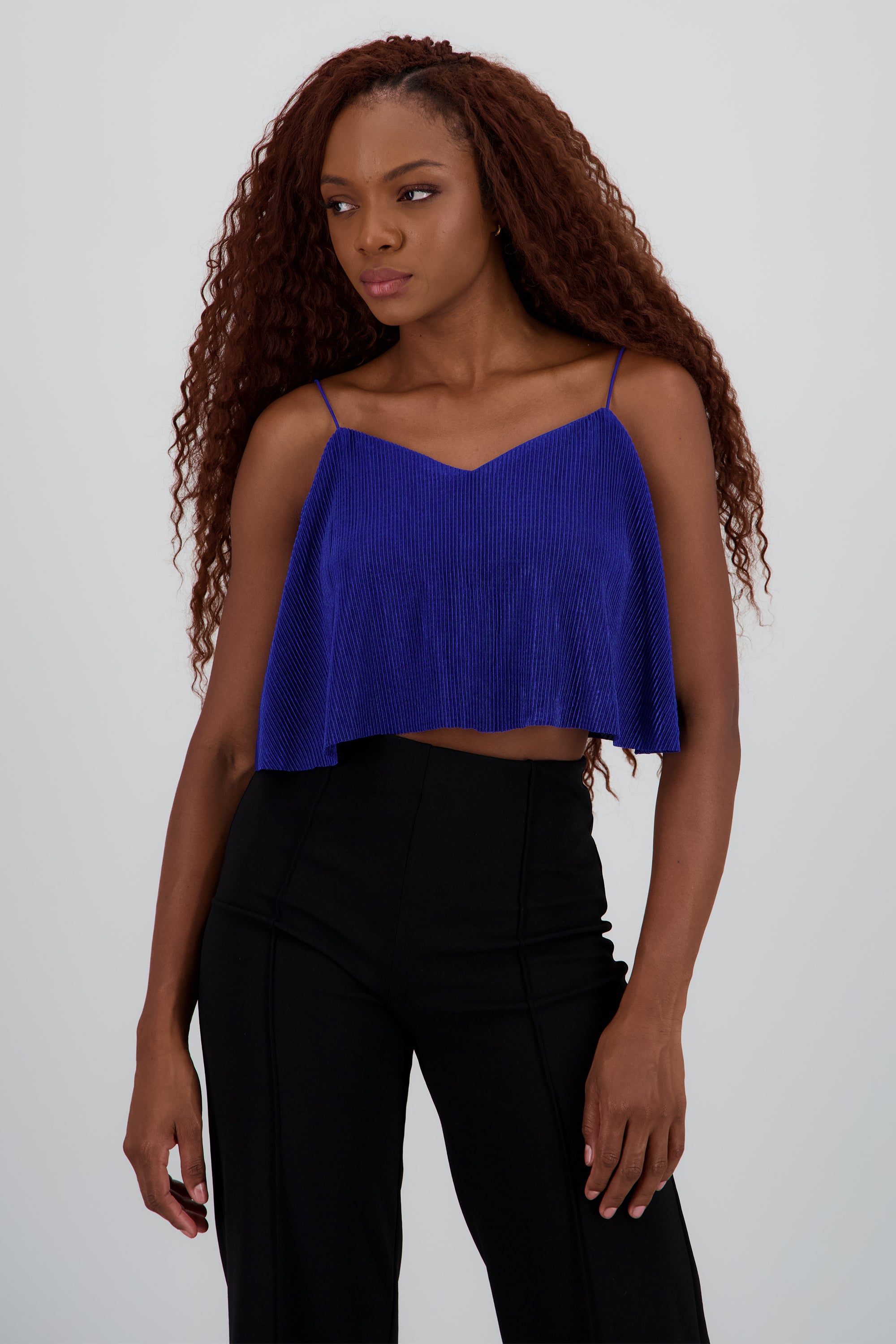Top Crop Tejido Plisado Tirantes AZUL REY