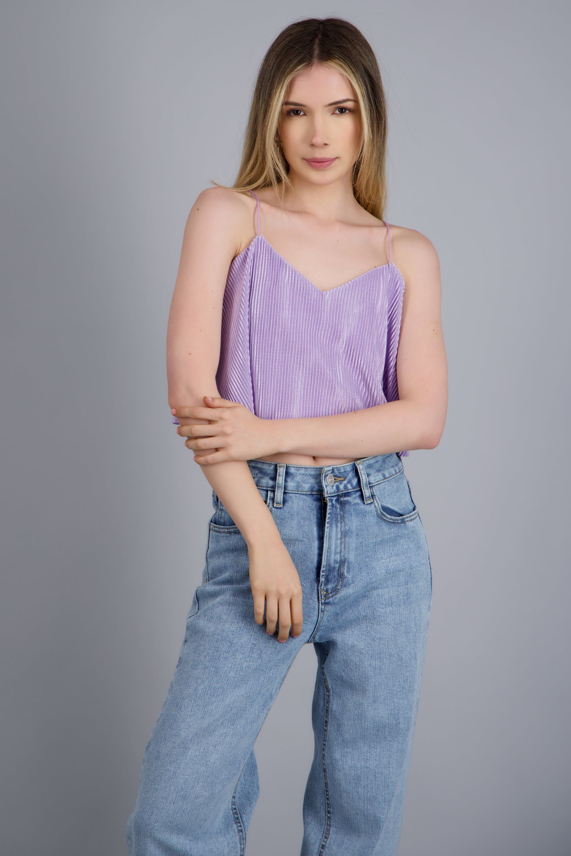Top Crop Tejido Plisado Tirantes LILA