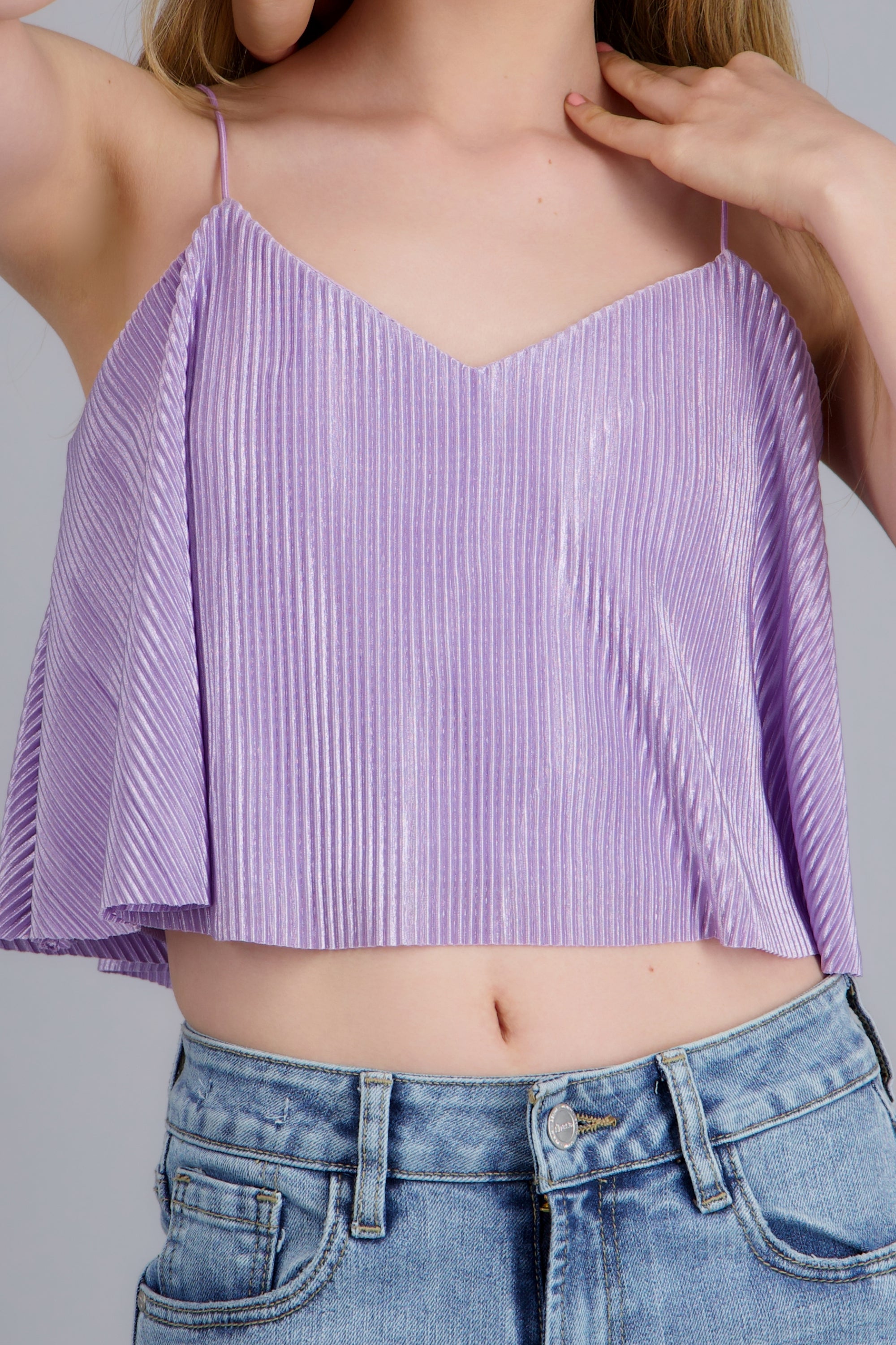 Top Crop Tejido Plisado Tirantes LILA