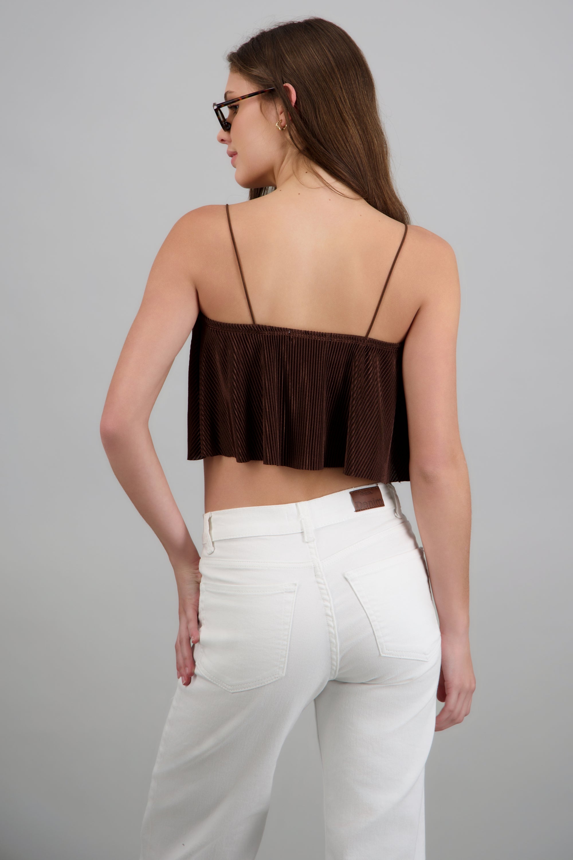 Top Crop Tejido Plisado Tirantes CHOCOLATE