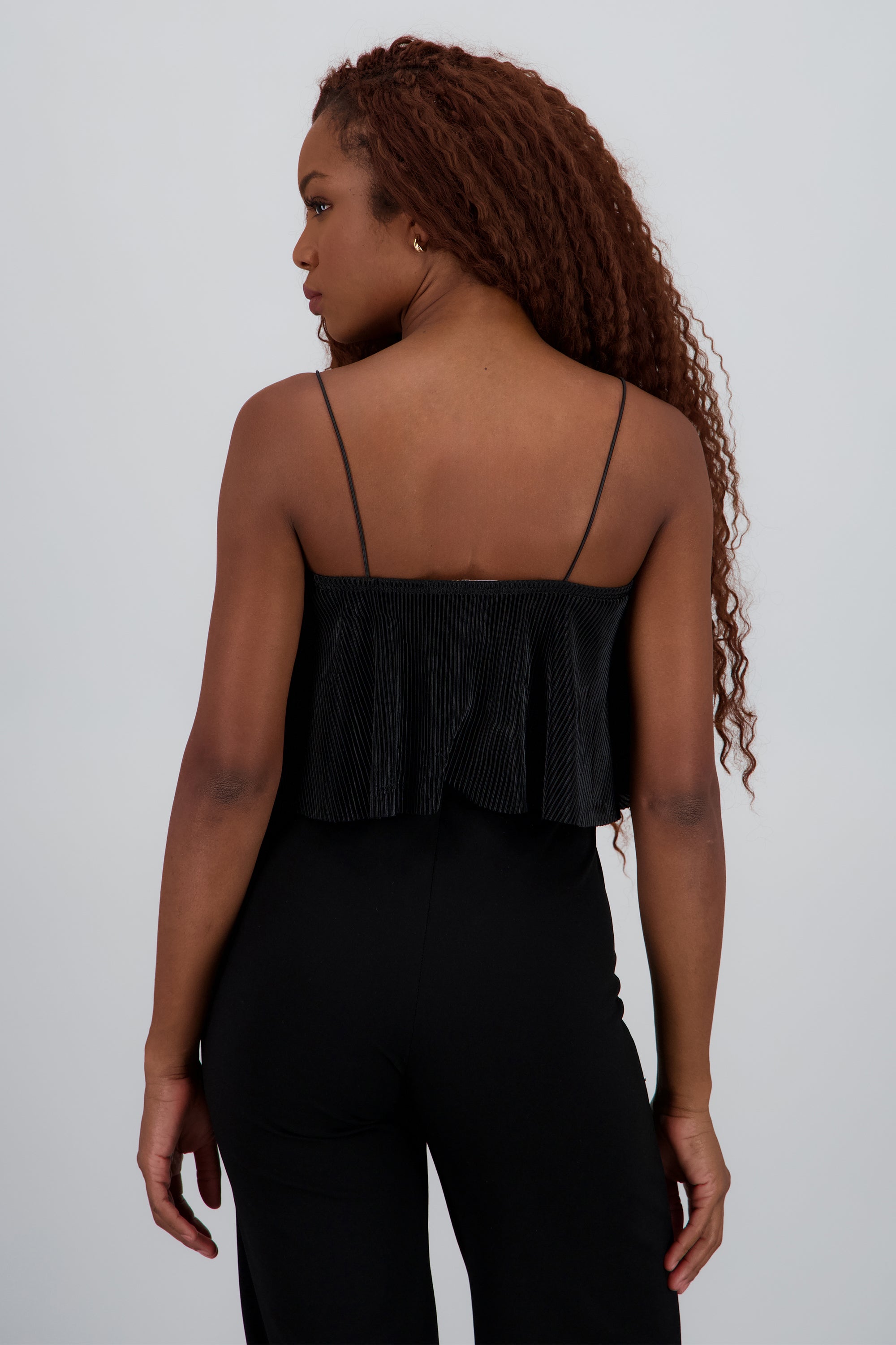 Top Crop Tejido Plisado Tirantes NEGRO