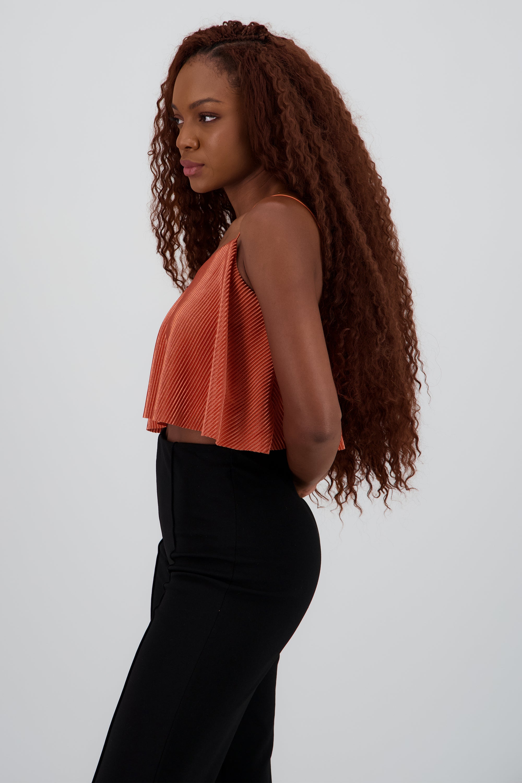 Top Crop Tejido Plisado Tirantes LADRILLO