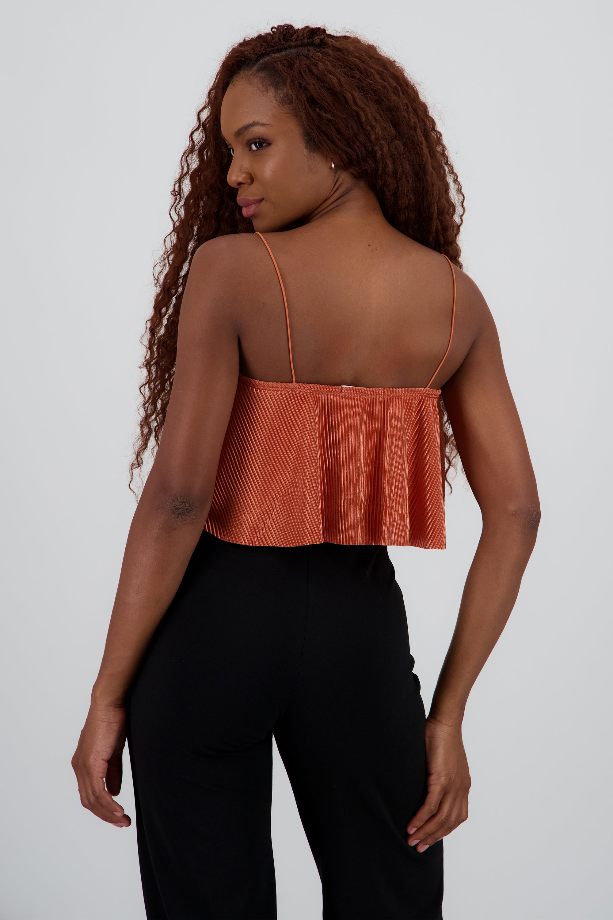 Top Crop Tejido Plisado Tirantes LADRILLO