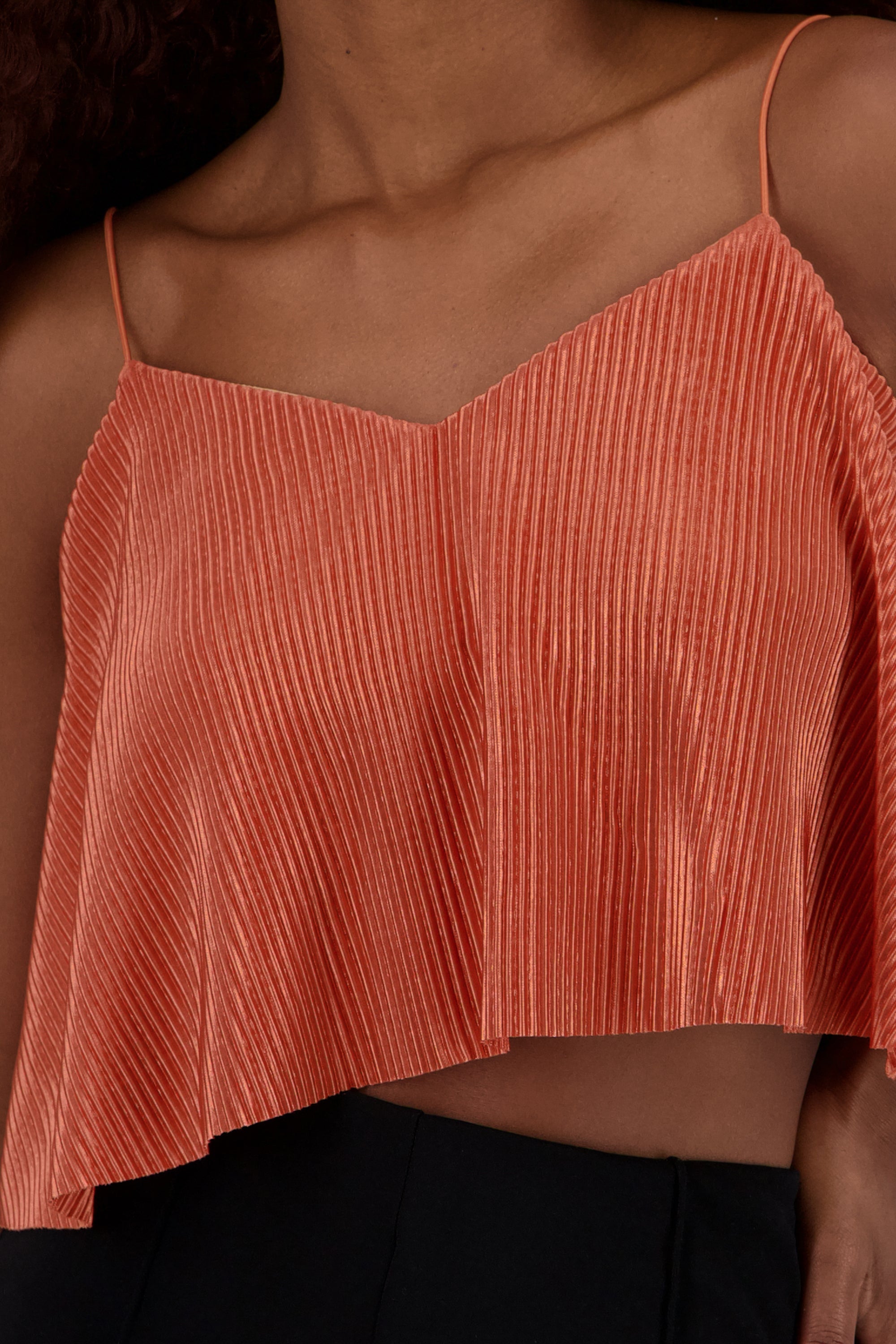 Top Crop Tejido Plisado Tirantes LADRILLO