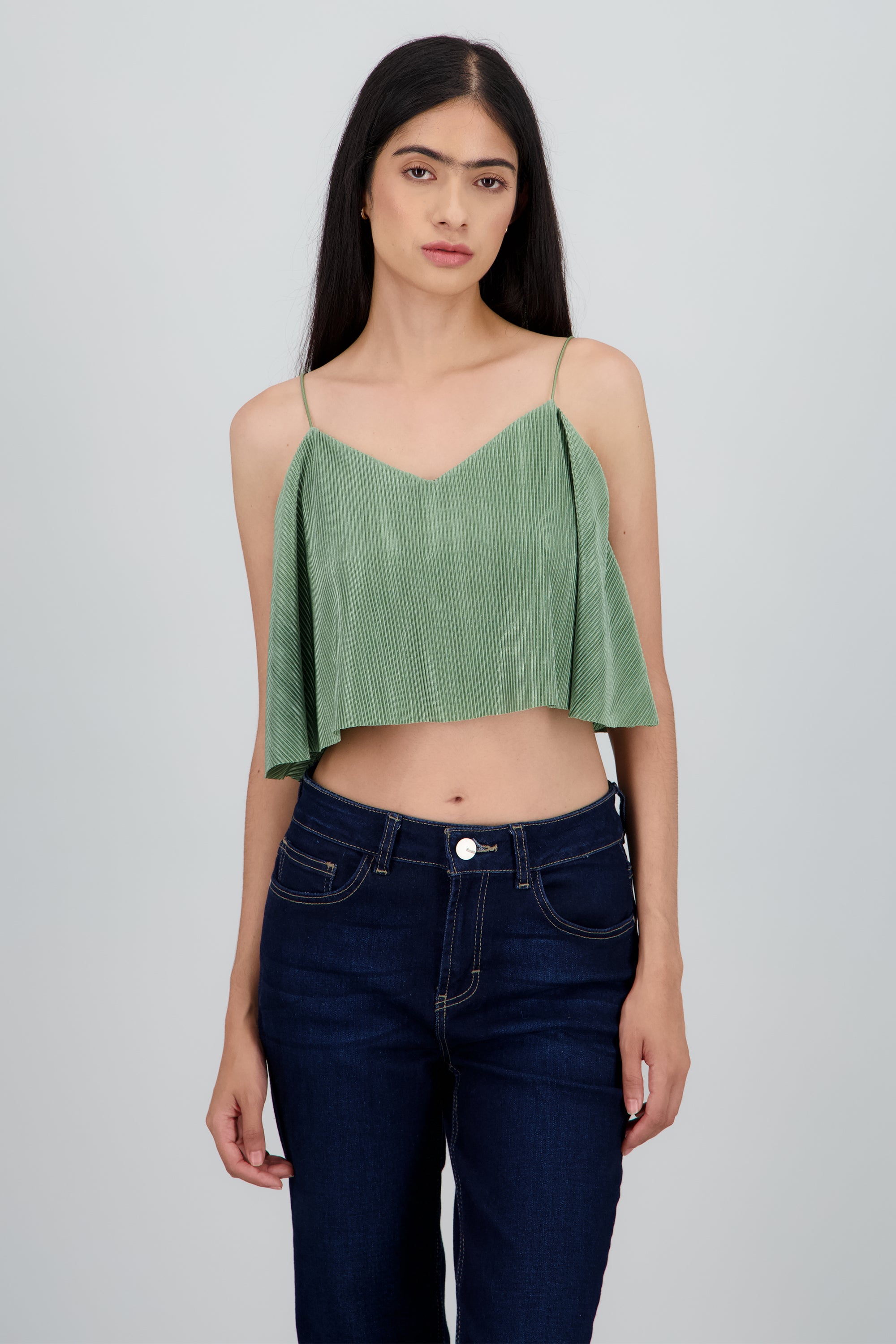 Top Crop Tejido Plisado Tirantes OLIVO