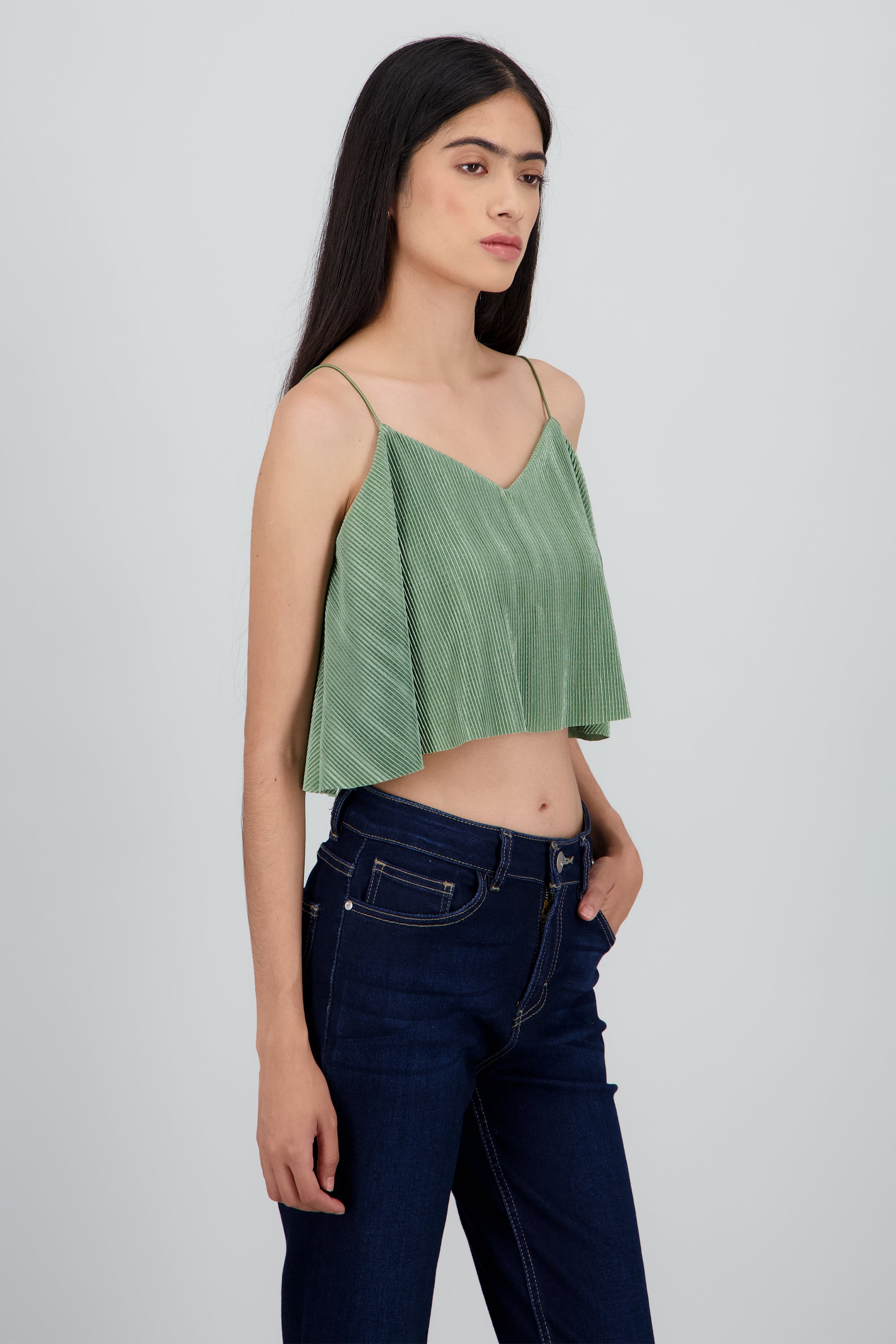 Top Crop Tejido Plisado Tirantes OLIVO