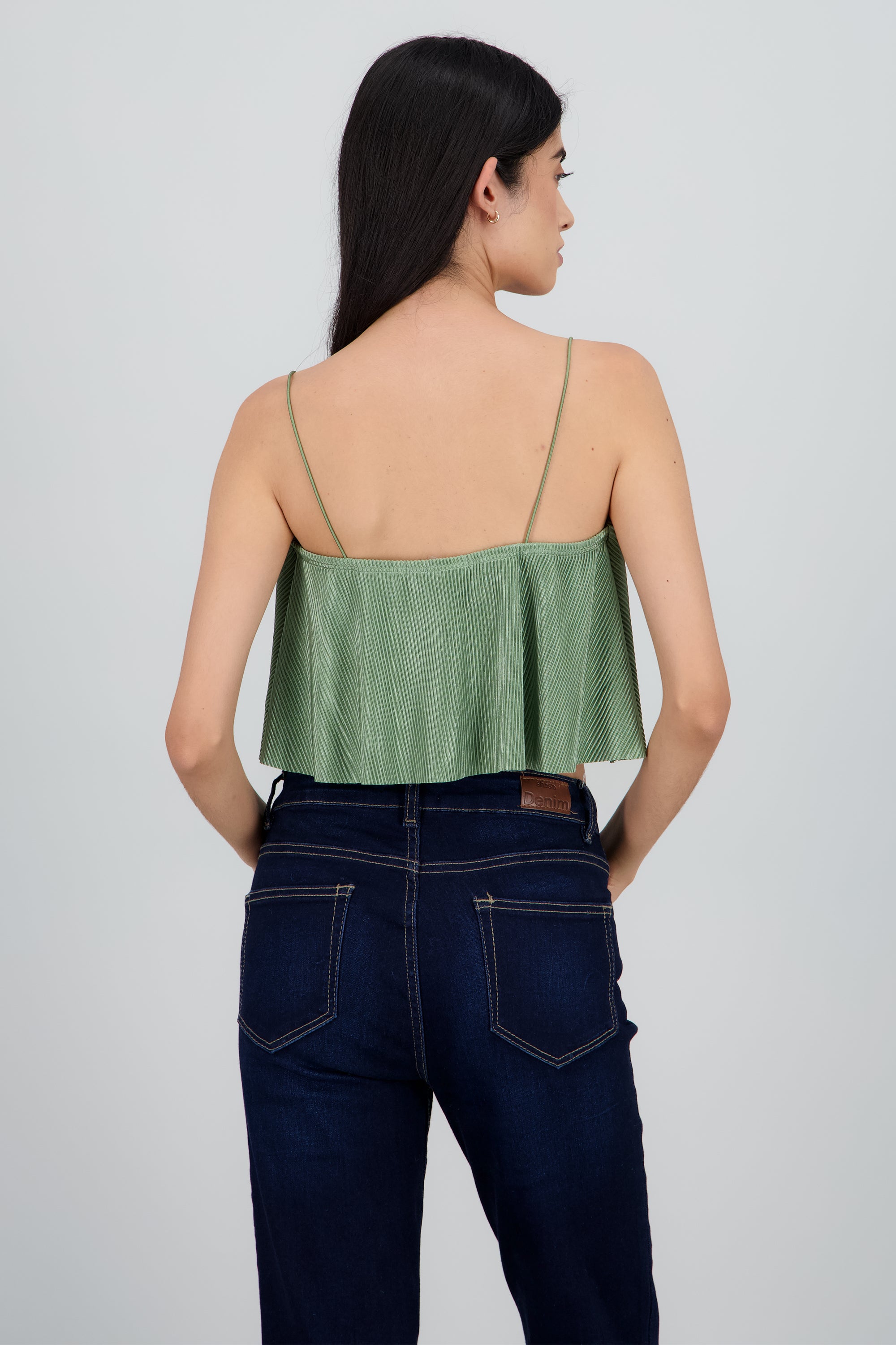 Top Crop Tejido Plisado Tirantes OLIVO