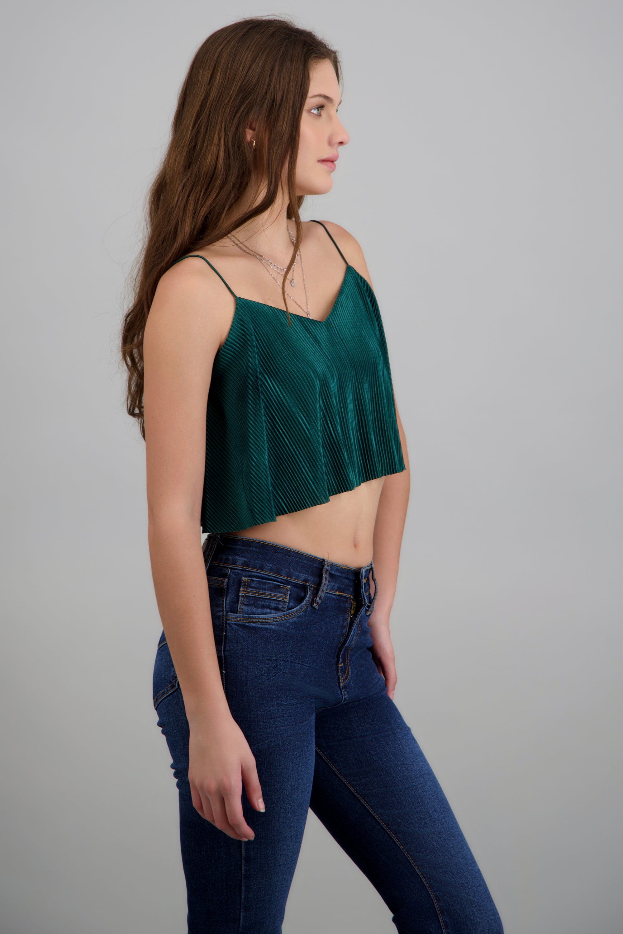 Top Crop Tejido Plisado Tirantes VERDE CAZADOR